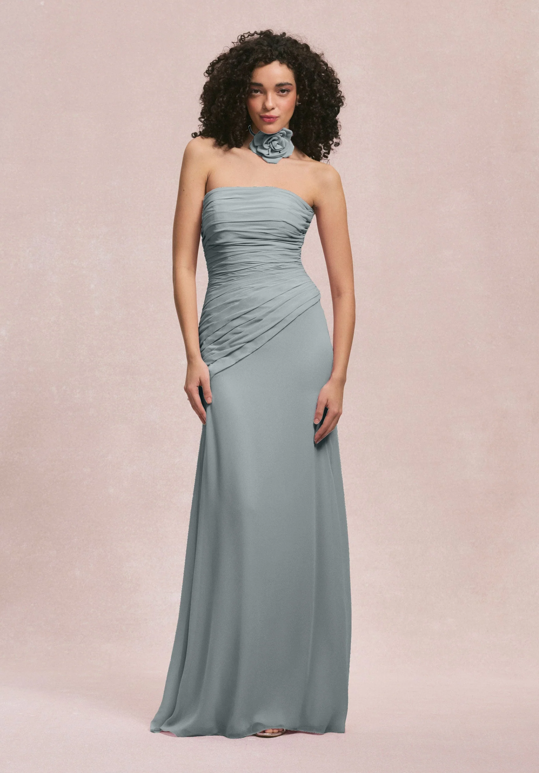 Asymmetric Dropped Waist Chiffon Bridesmaid Dress - Image 26