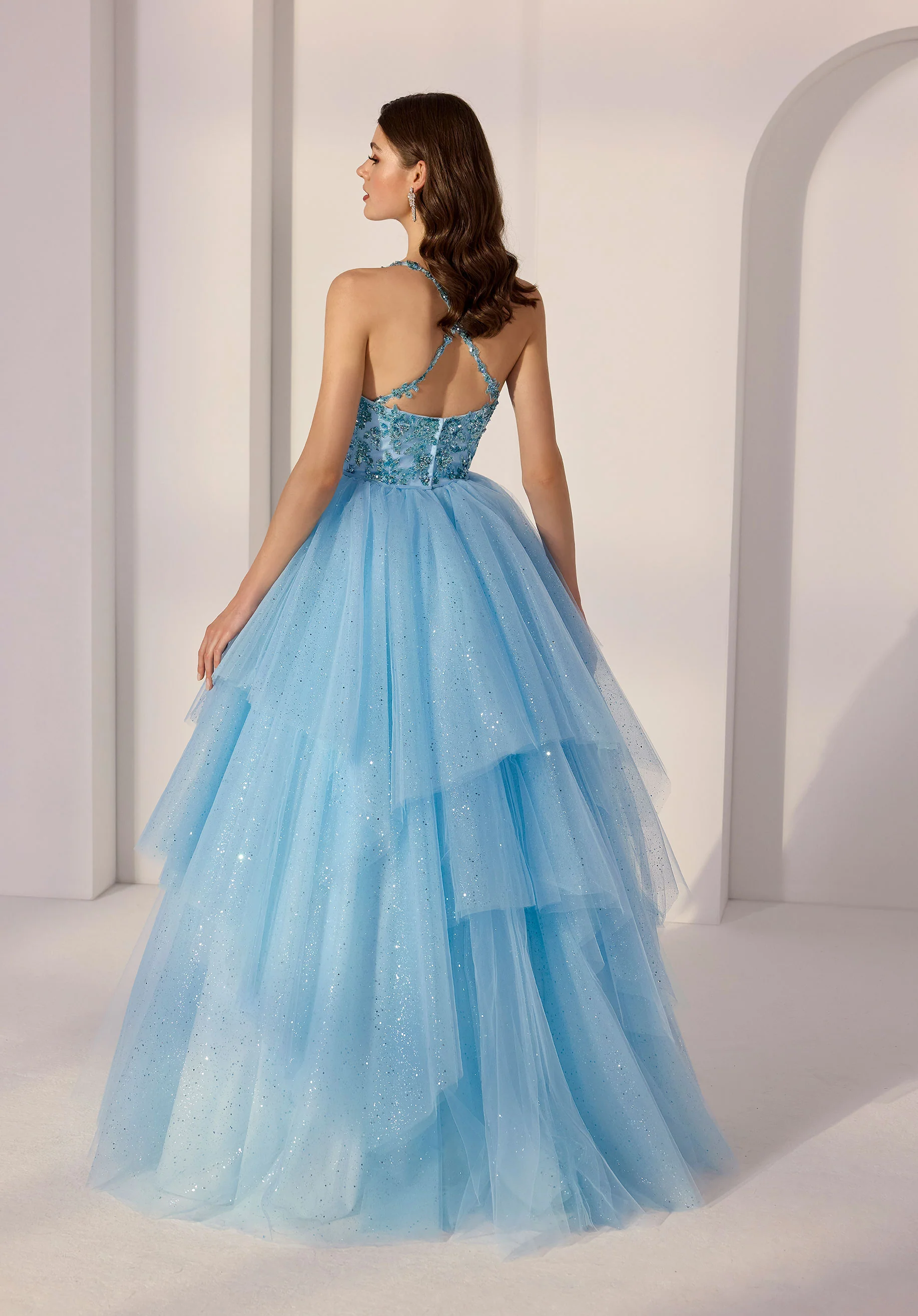 Beaded Lace and Handkerchief Glitter Tulle A-Line Party Dress - Image 4