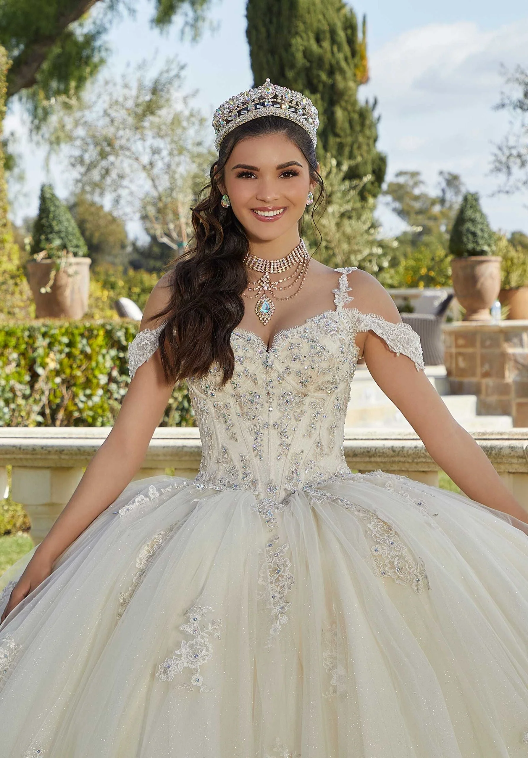 Chantilly Lace and Sparkle Tulle Quinceañera Dress - Image 7