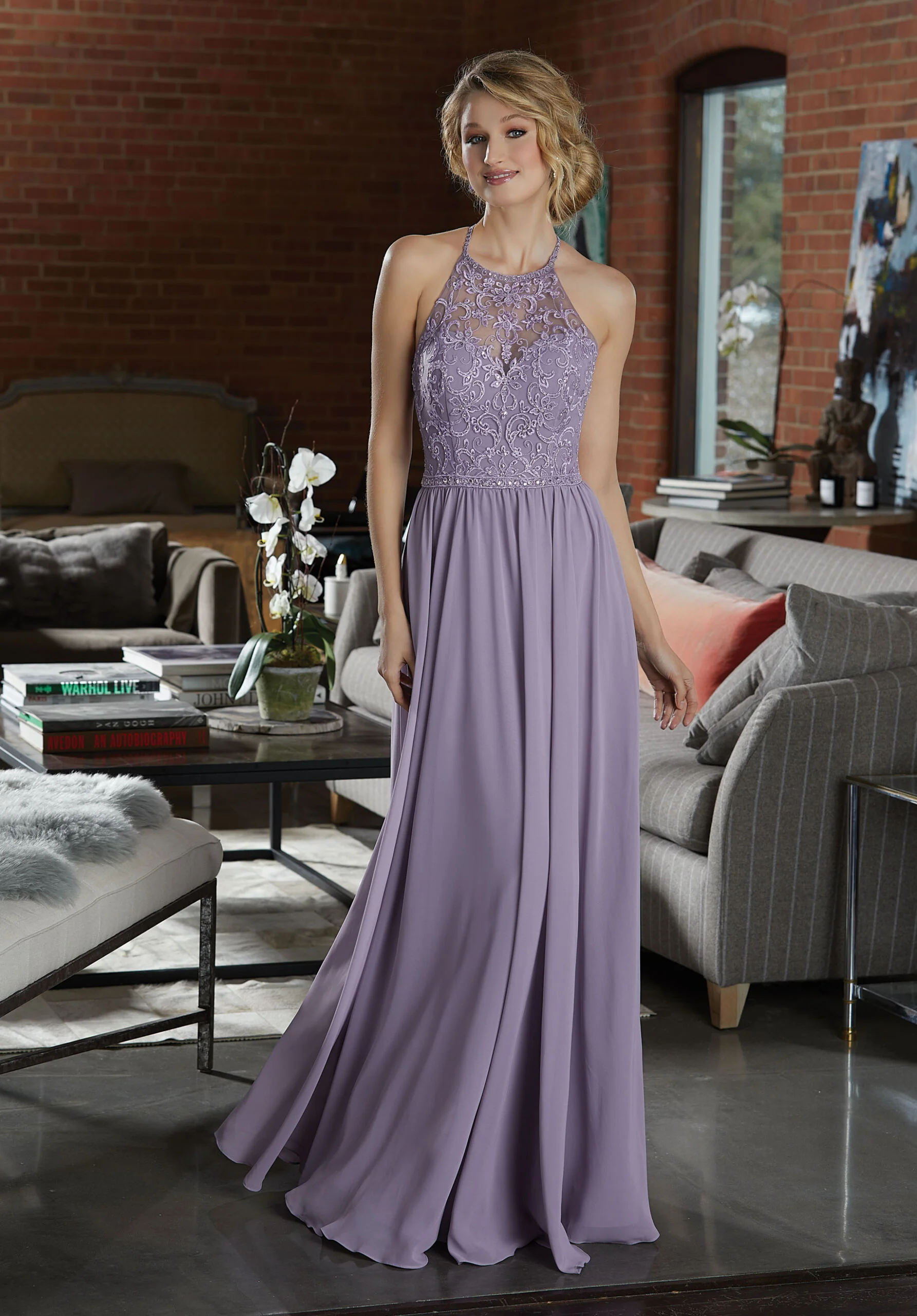 Chiffon Bridesmaid Dress with a Ruffled V-Neckline - Image 48