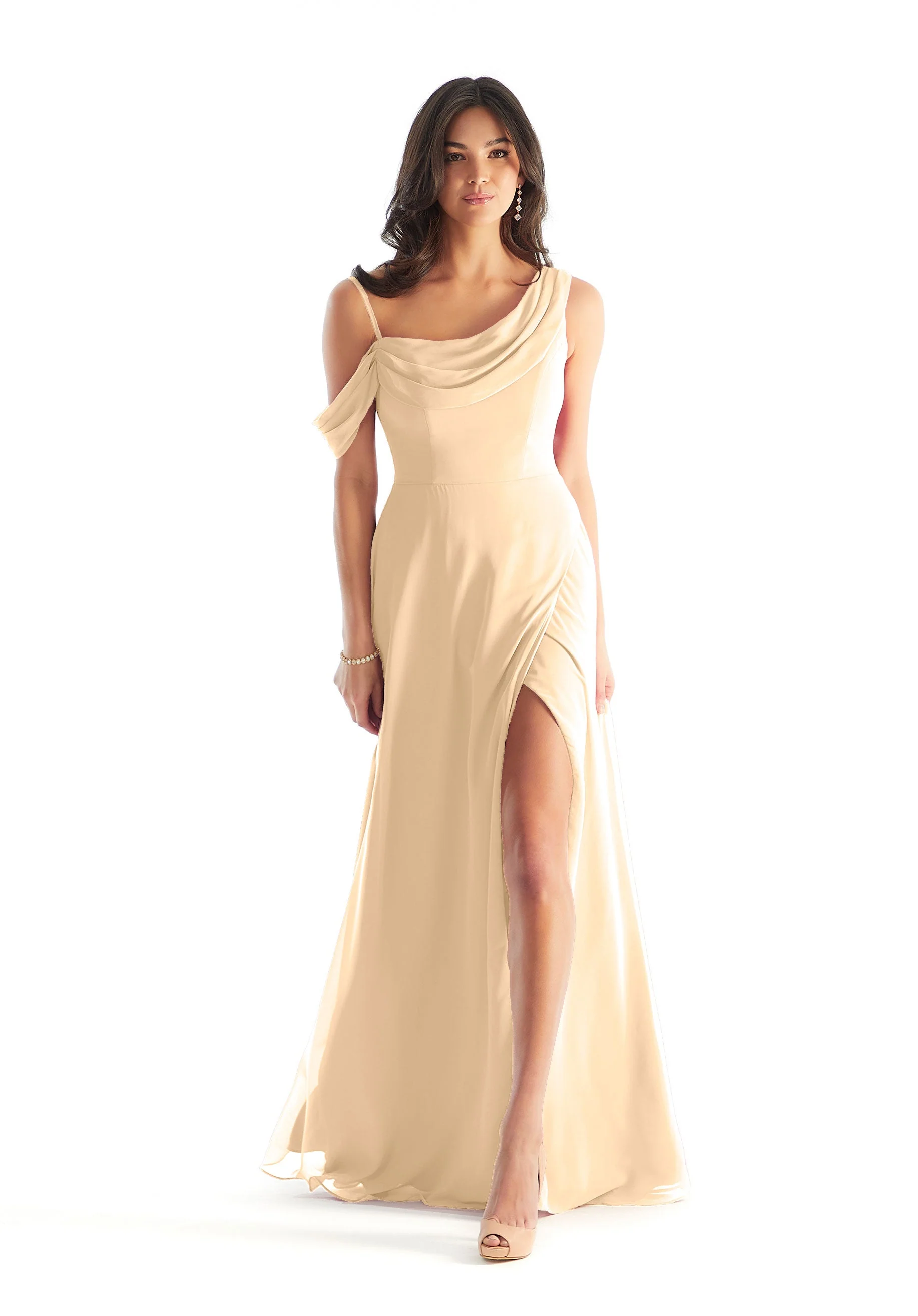 Chiffon Bridesmaid Dress with Asymmetric Draped Neckline - Image 18