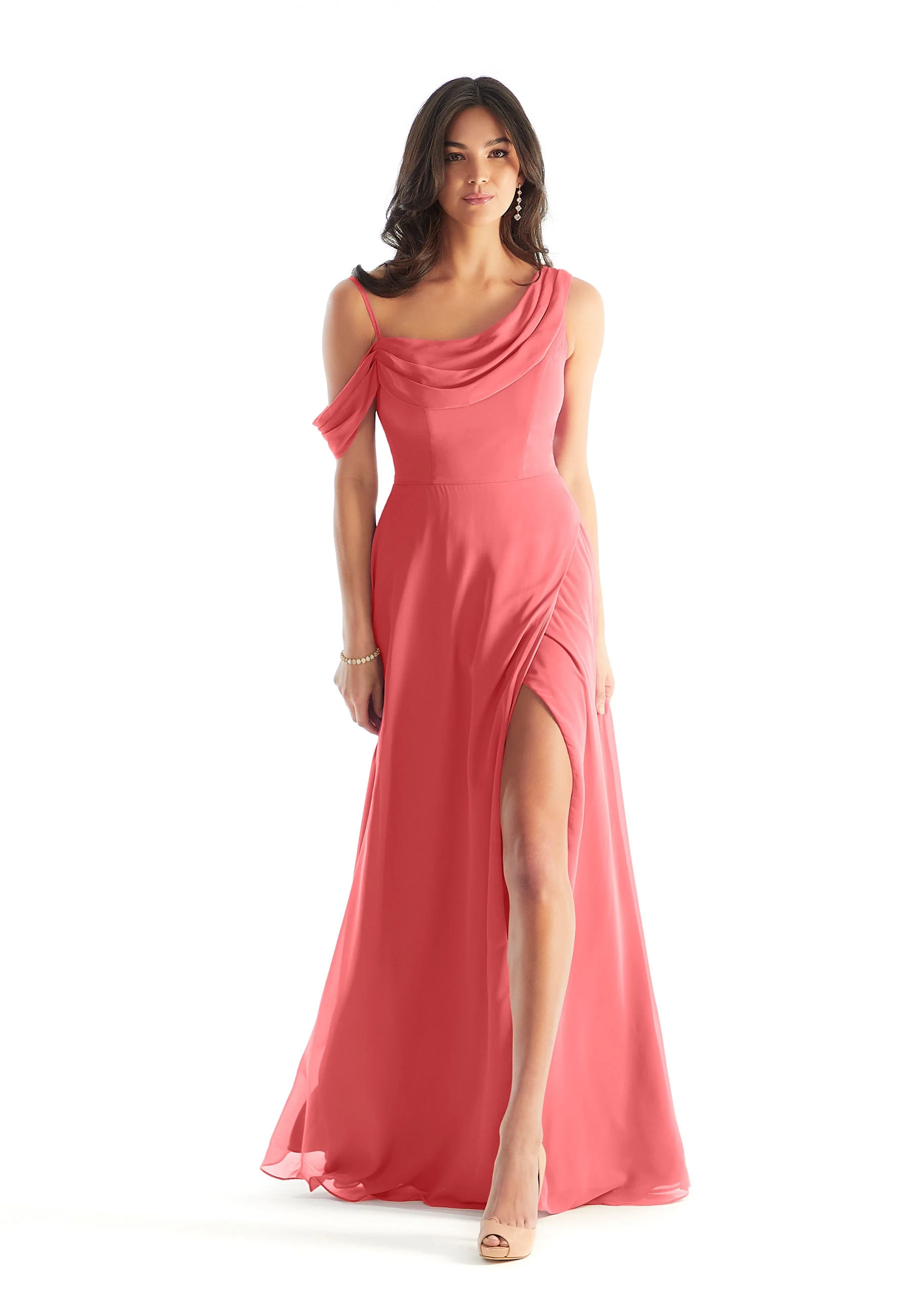 Chiffon Bridesmaid Dress with Asymmetric Draped Neckline - Image 23