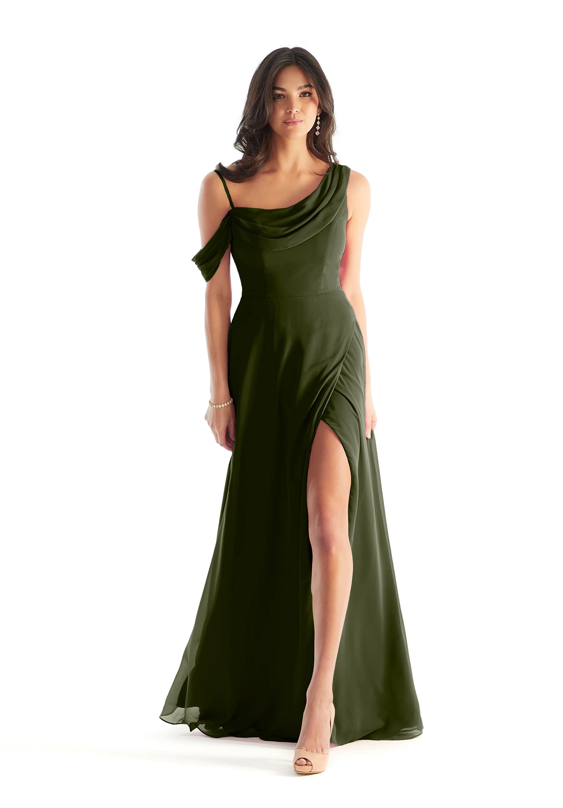 Chiffon Bridesmaid Dress with Asymmetric Draped Neckline - Image 29