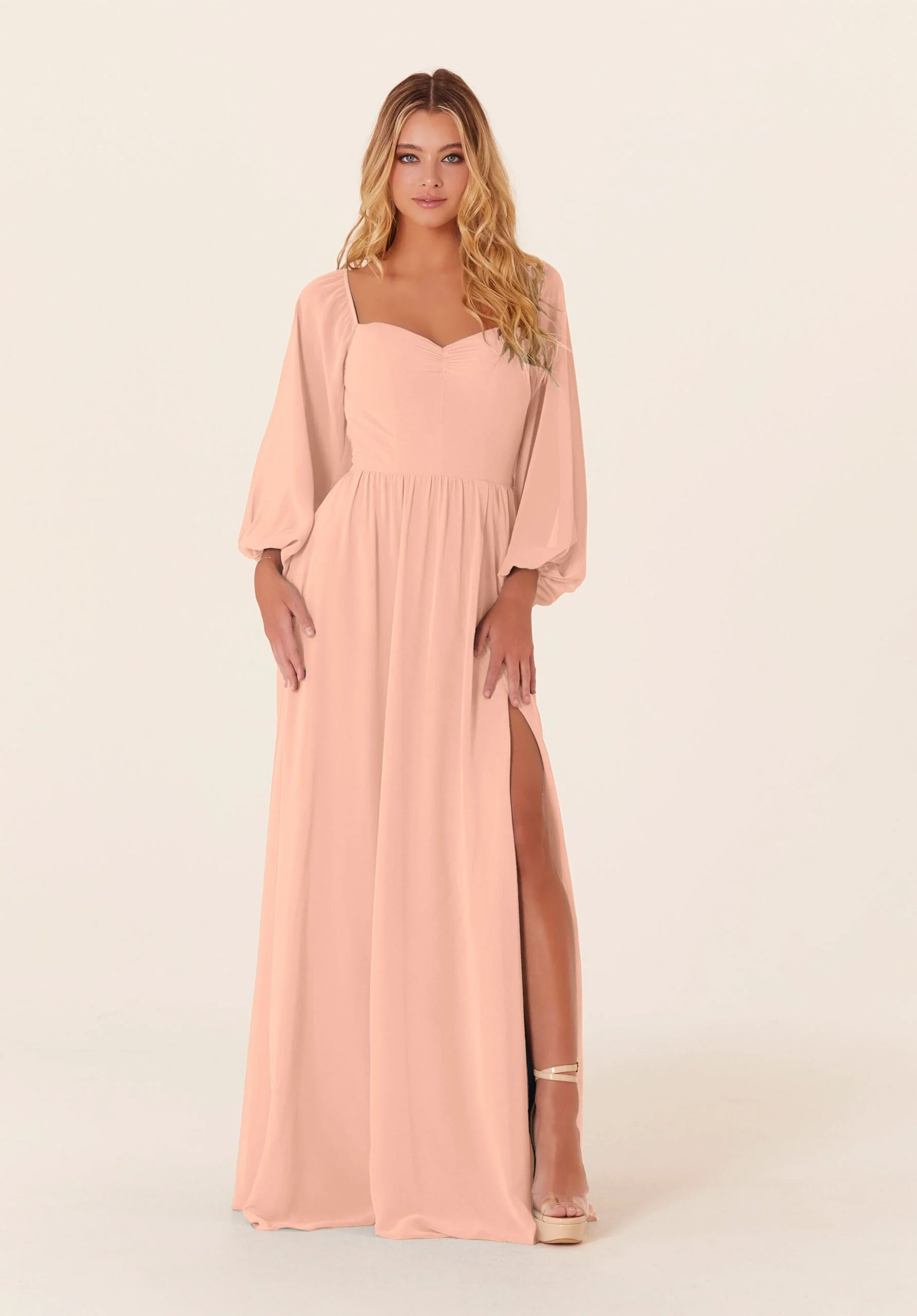 Chiffon Bridesmaid Dress with Bishop Sleeves - Image 11