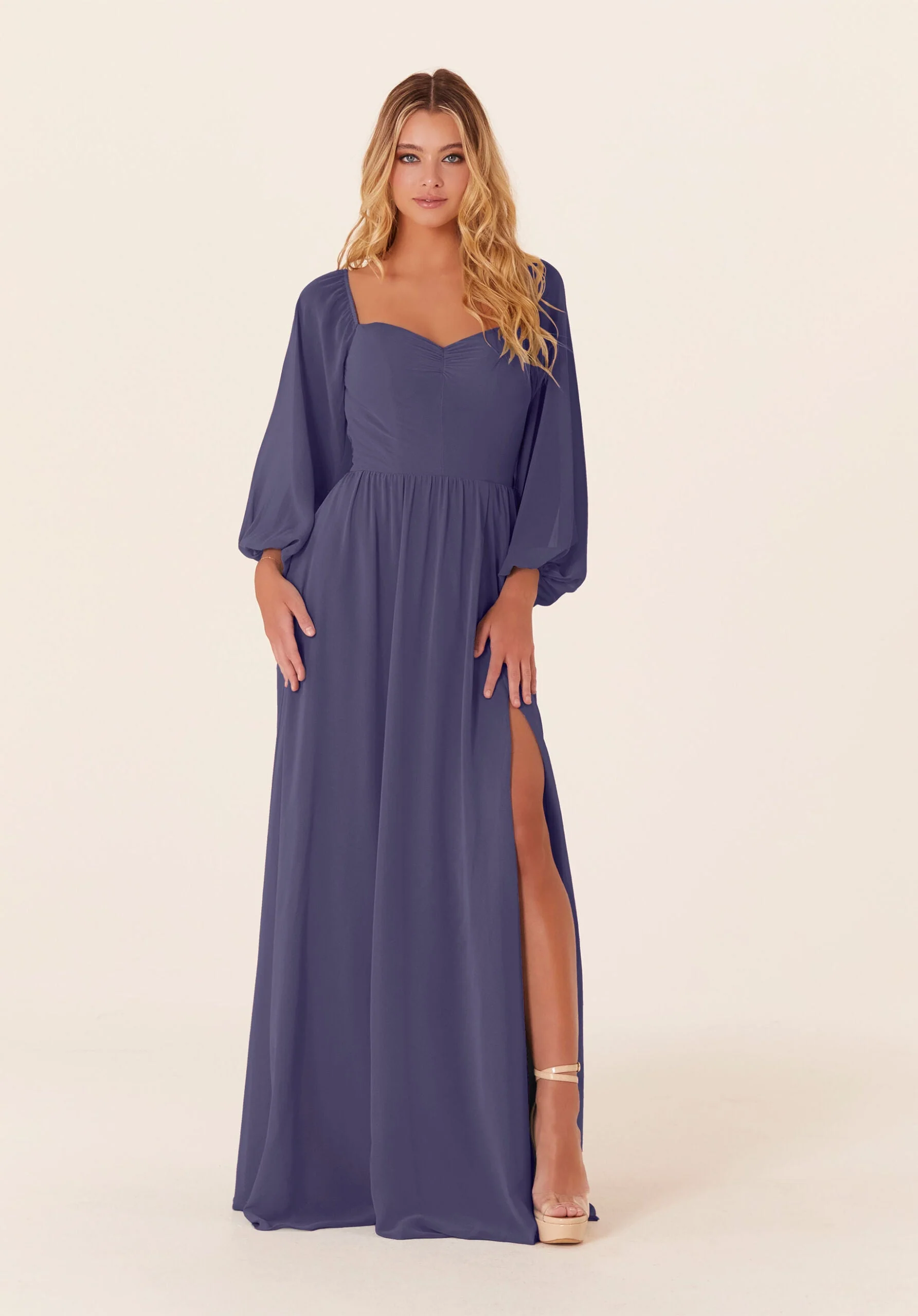 Chiffon Bridesmaid Dress with Bishop Sleeves - Image 46