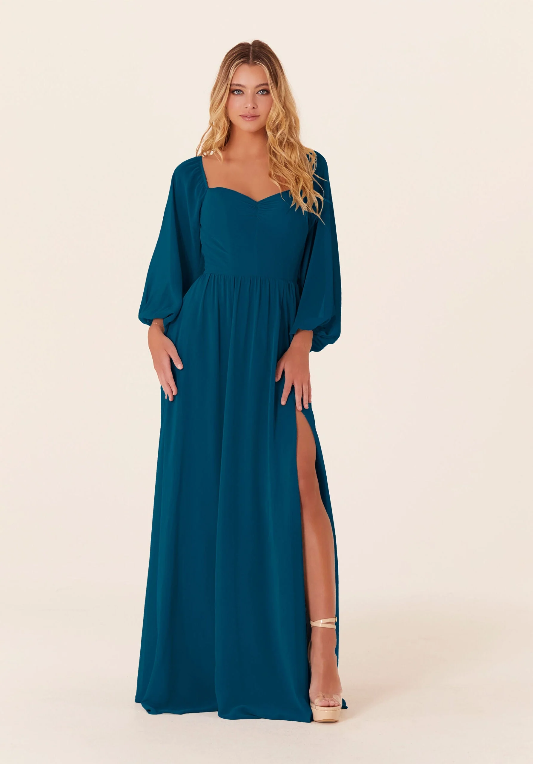 Chiffon Bridesmaid Dress with Bishop Sleeves - Image 50