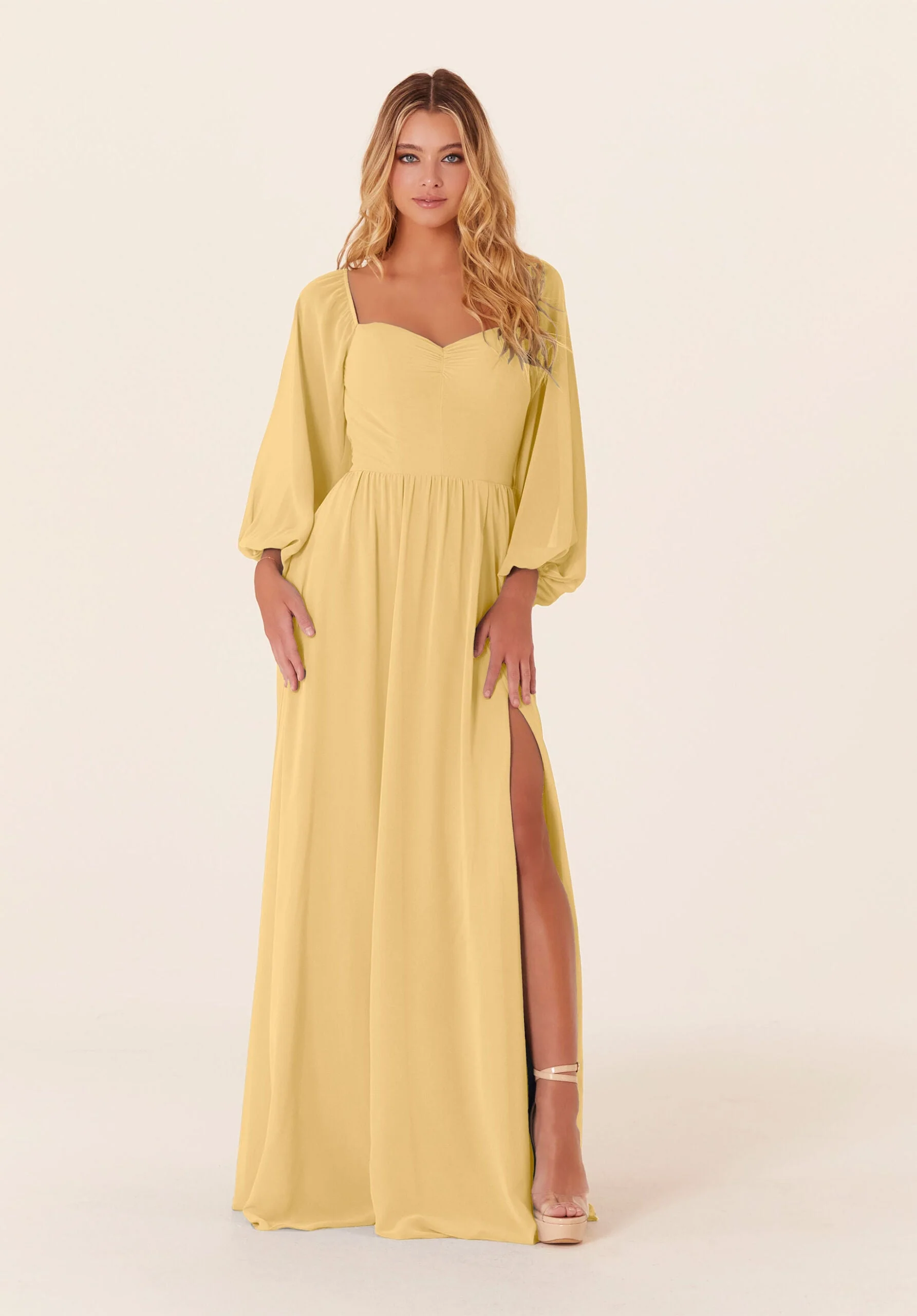 Chiffon Bridesmaid Dress with Bishop Sleeves - Image 9
