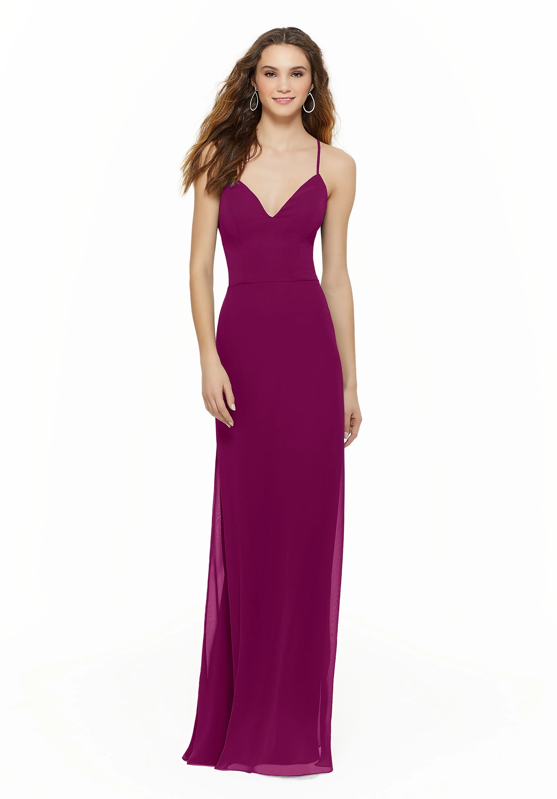 Chiffon Bridesmaid Dress with Deep V-Neck and Spaghetti Straps - Image 28