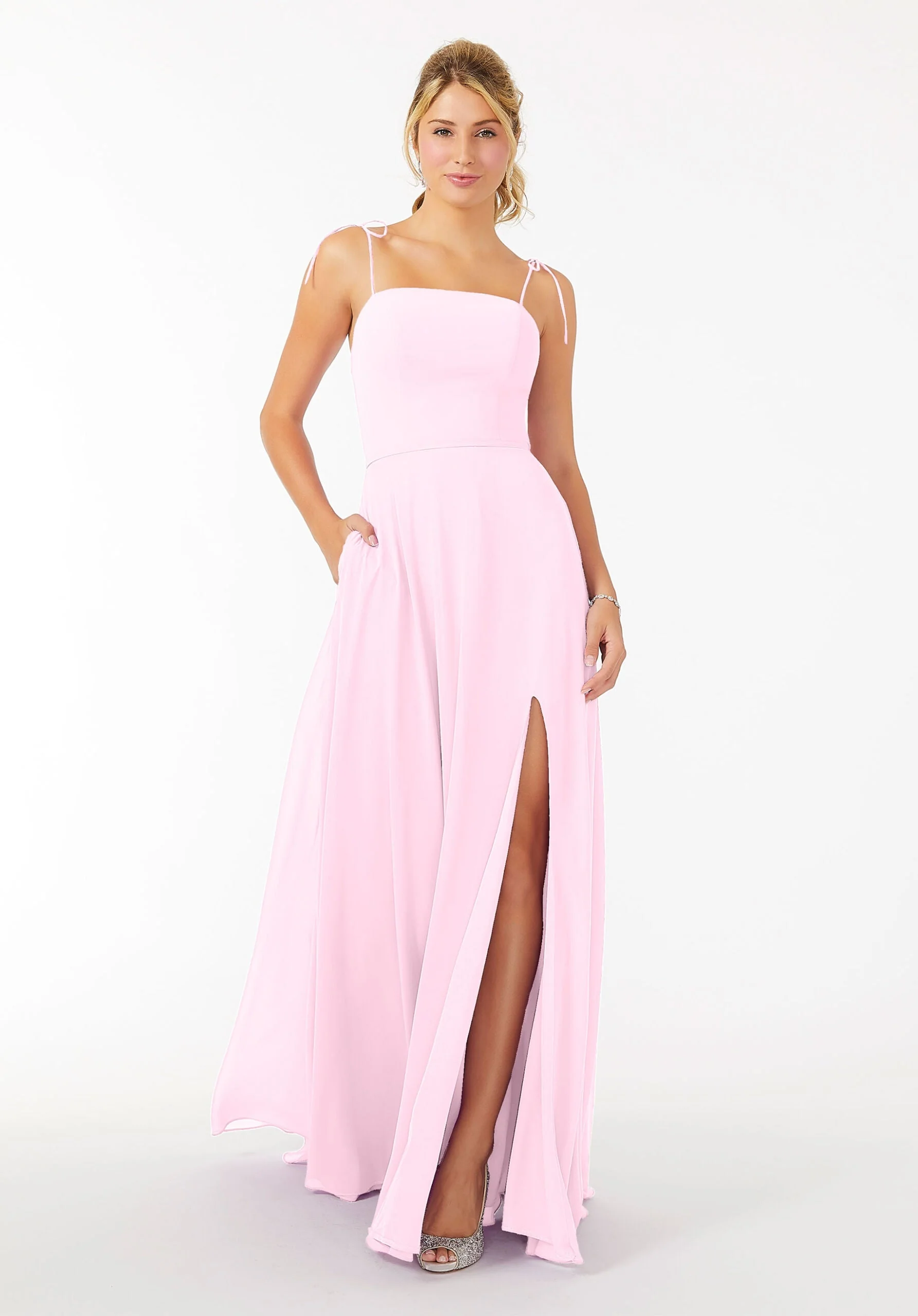 Chiffon Bridesmaid Dress with Front Slit and Keyhole Back - Image 10