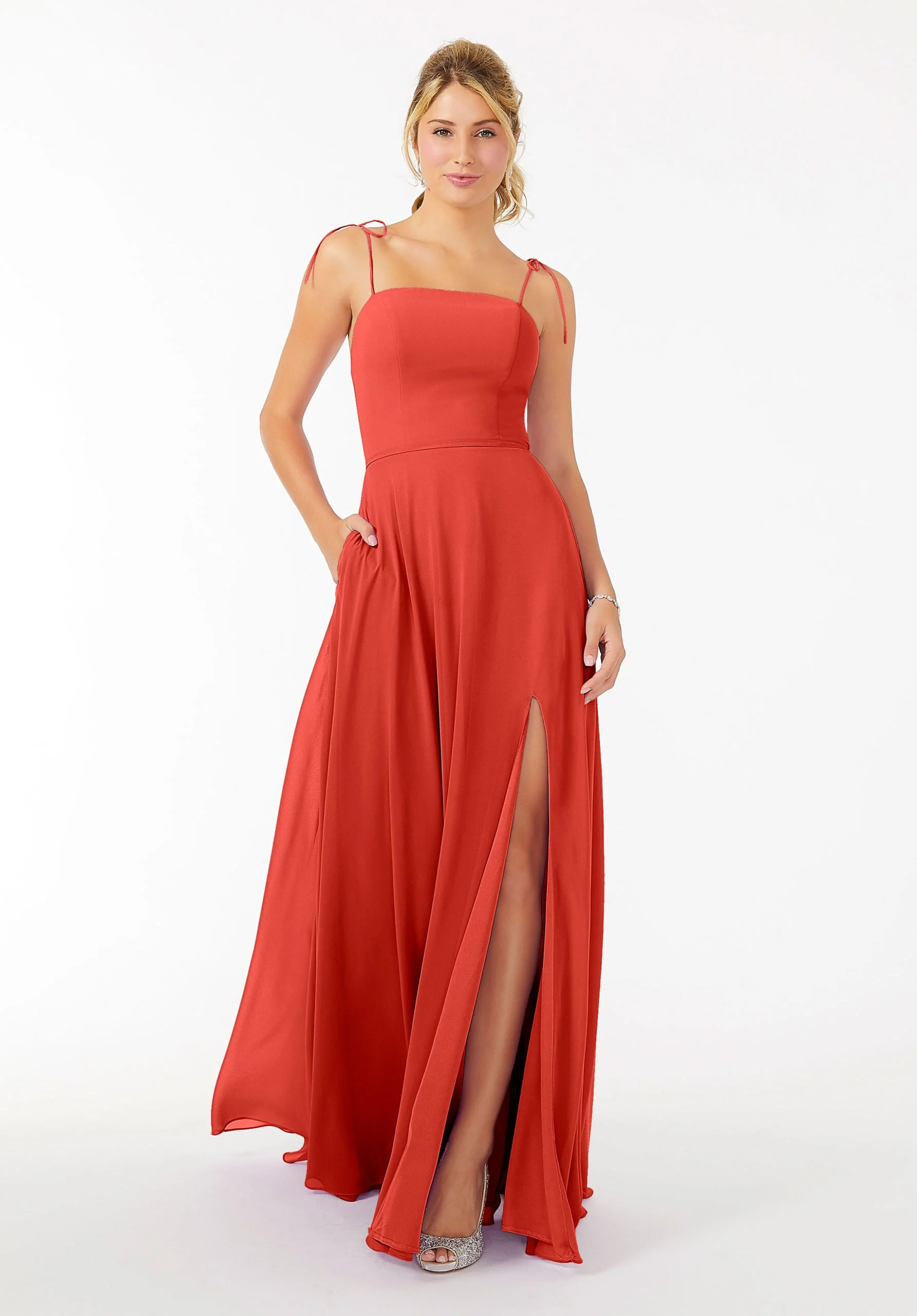 Chiffon Bridesmaid Dress with Front Slit and Keyhole Back - Image 17