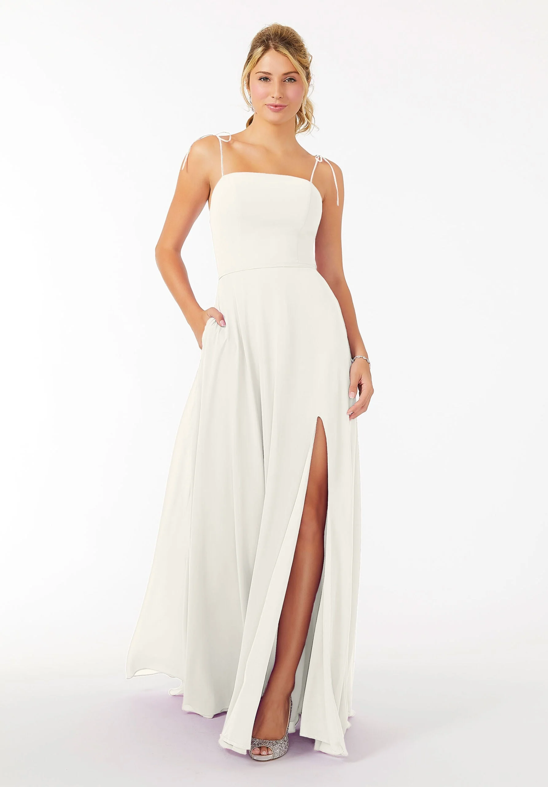 Chiffon Bridesmaid Dress with Front Slit and Keyhole Back - Image 5