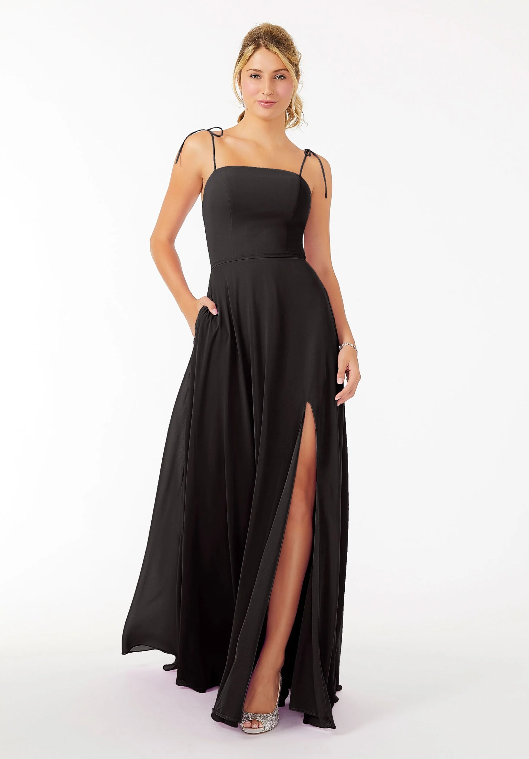 Chiffon Bridesmaid Dress with Front Slit and Keyhole Back - Image 9
