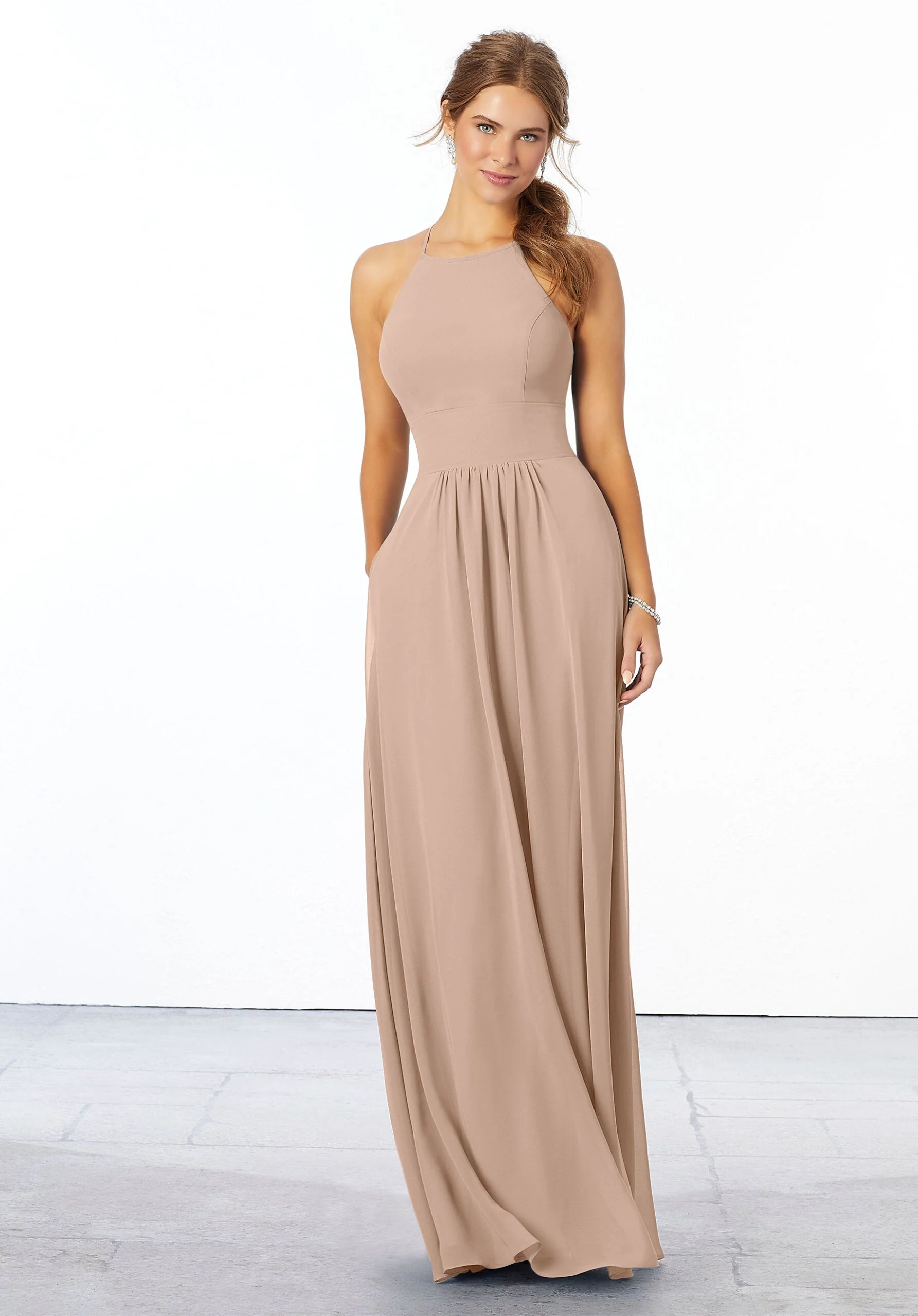 Chiffon Bridesmaid Dress with High Halter Neckline - Image 22