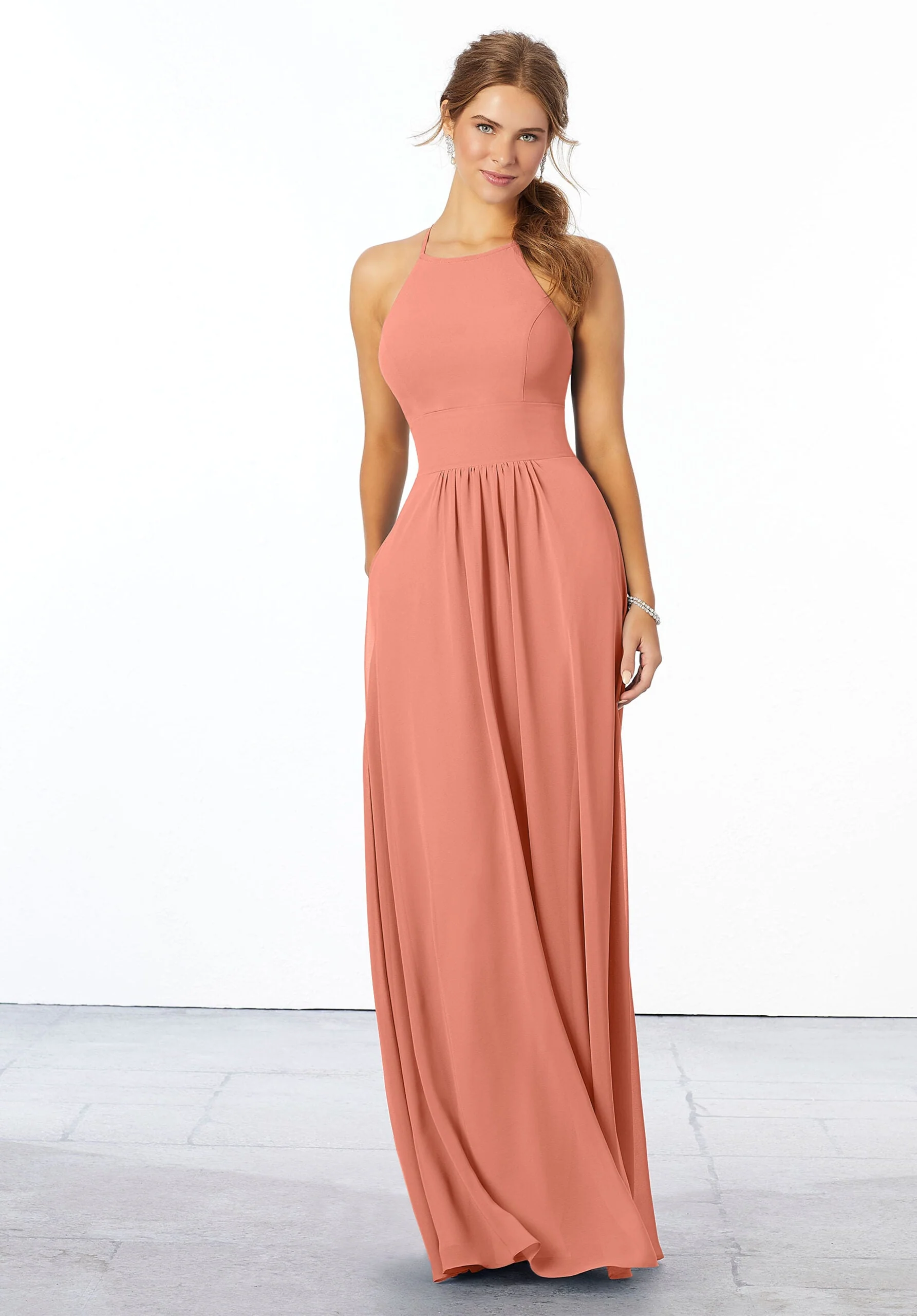 Chiffon Bridesmaid Dress with High Halter Neckline - Image 8