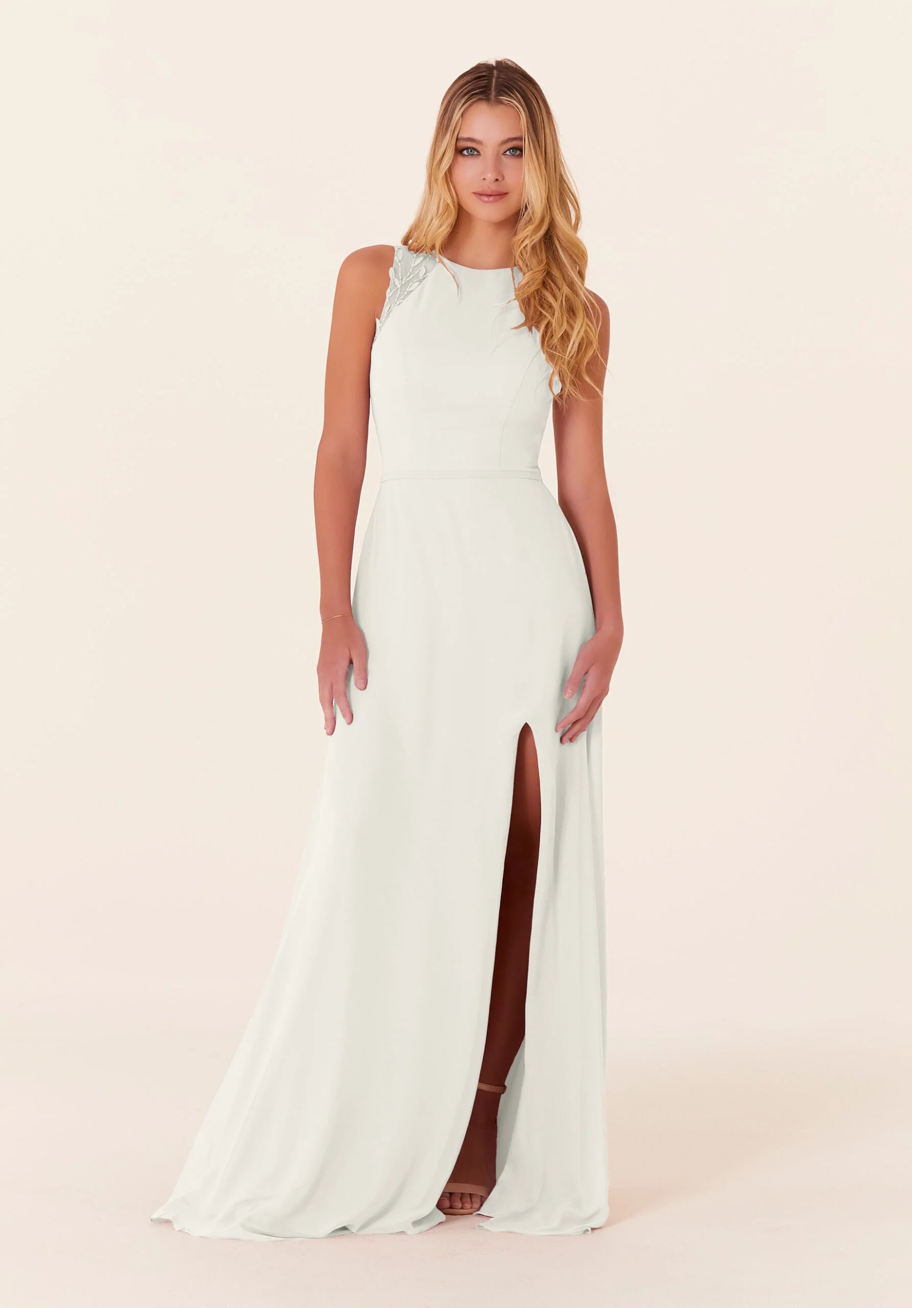 Chiffon Bridesmaid Dress with Leafy Appliqués - Image 4