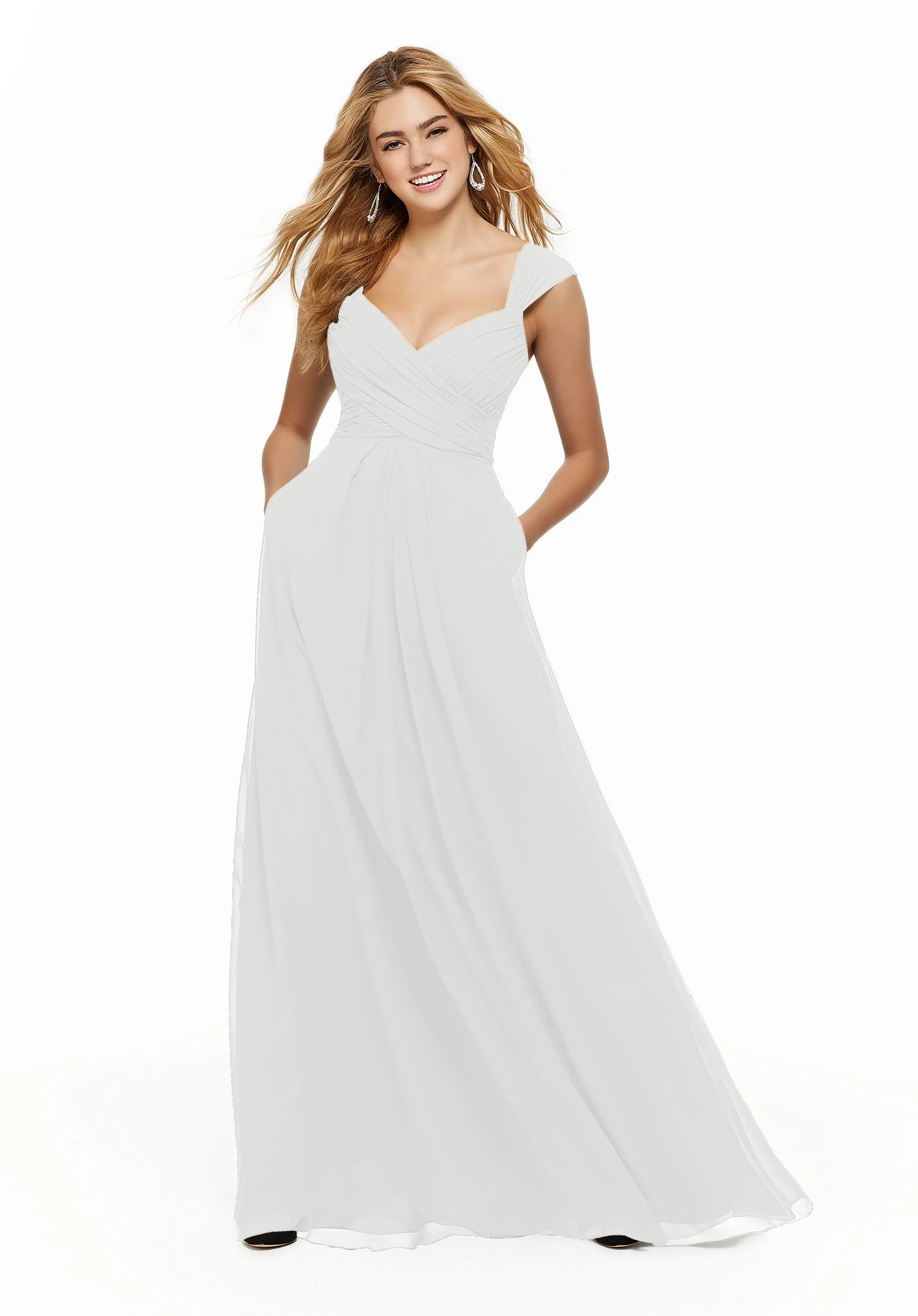 Chiffon Bridesmaid Dress with Ruched Draped Bodice and Watteau Back - Image 5