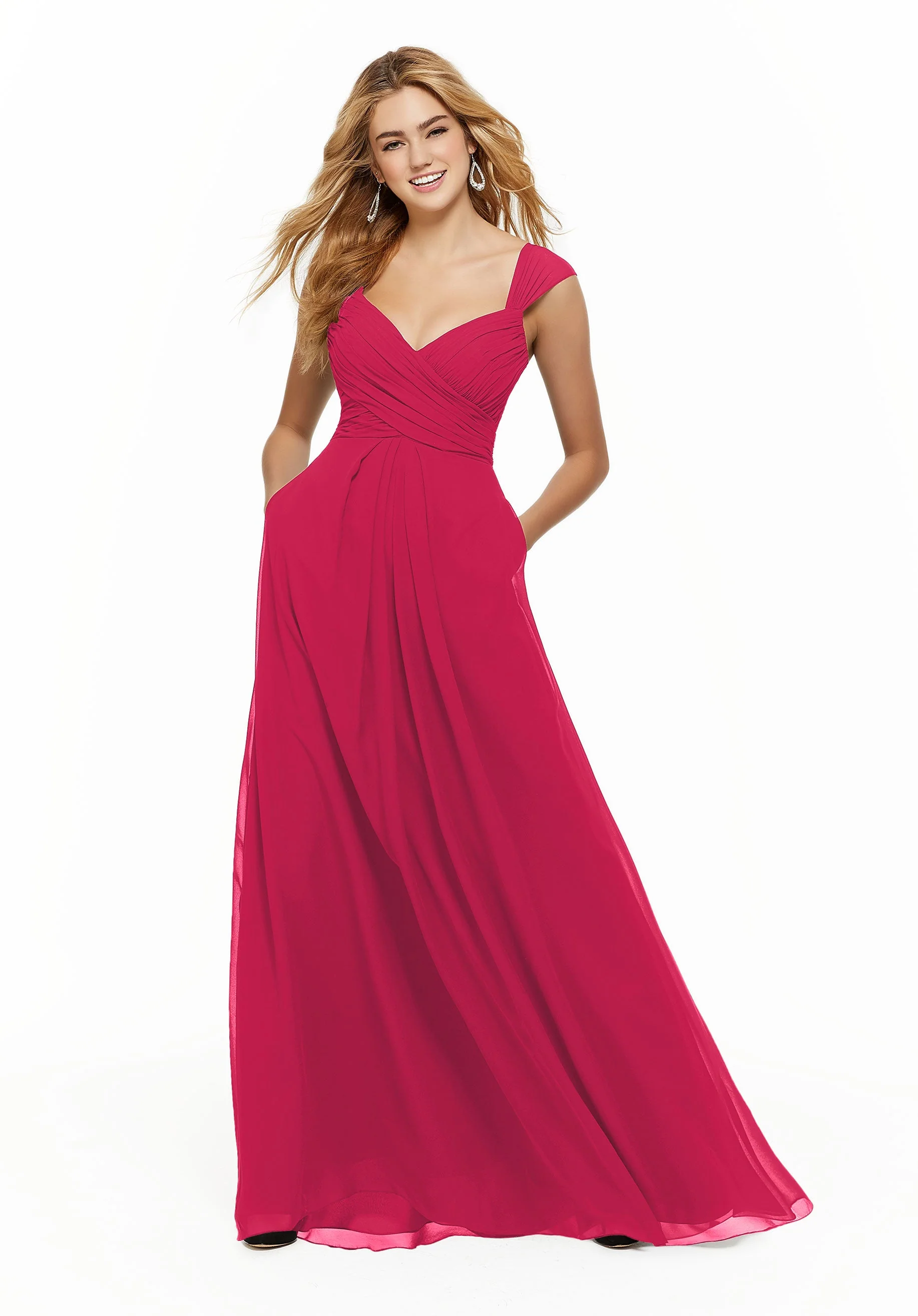 Chiffon Bridesmaid Dress with Ruched Draped Bodice and Watteau Back - Image 6
