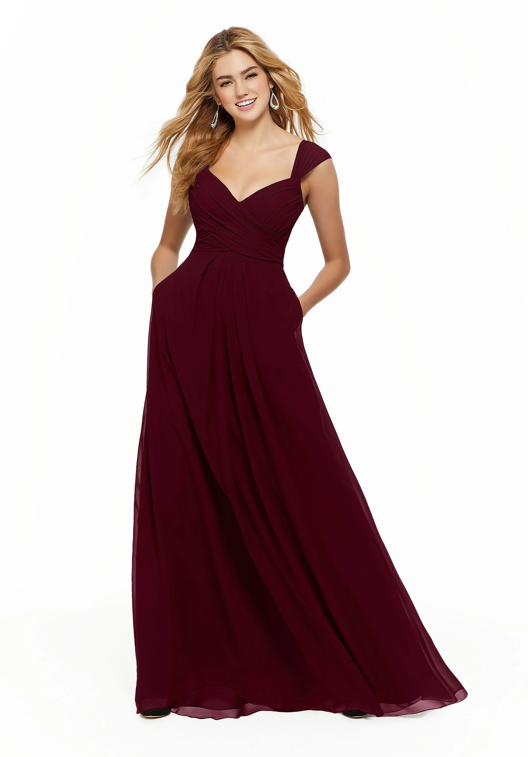 Chiffon Bridesmaid Dress with Ruched Draped Bodice and Watteau Back - Image 9
