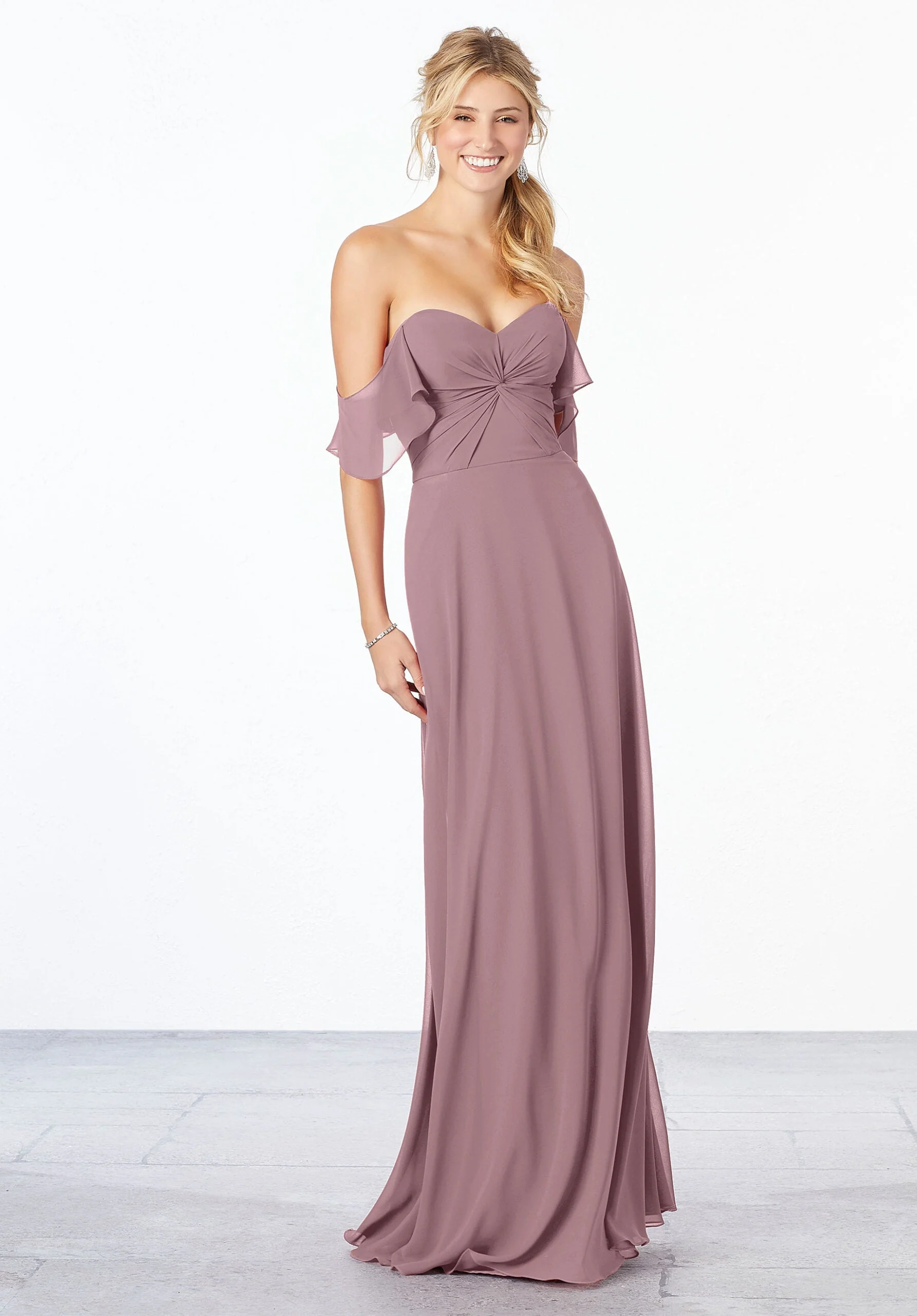 Chiffon Bridesmaid Dress with Ruched Bodice - Image 29