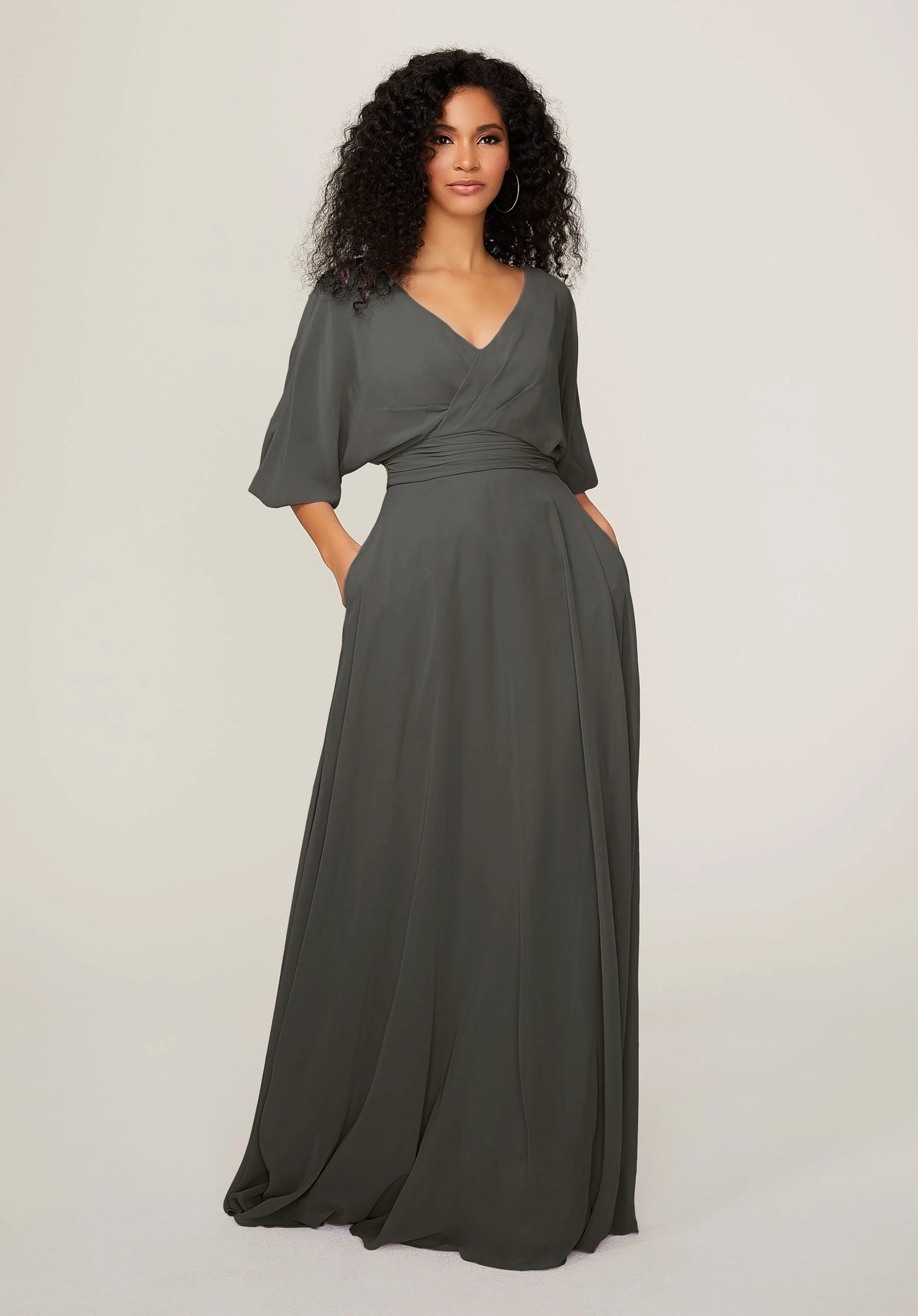 Chiffon Bridesmaid Dress with Ruched Waist - Image 45