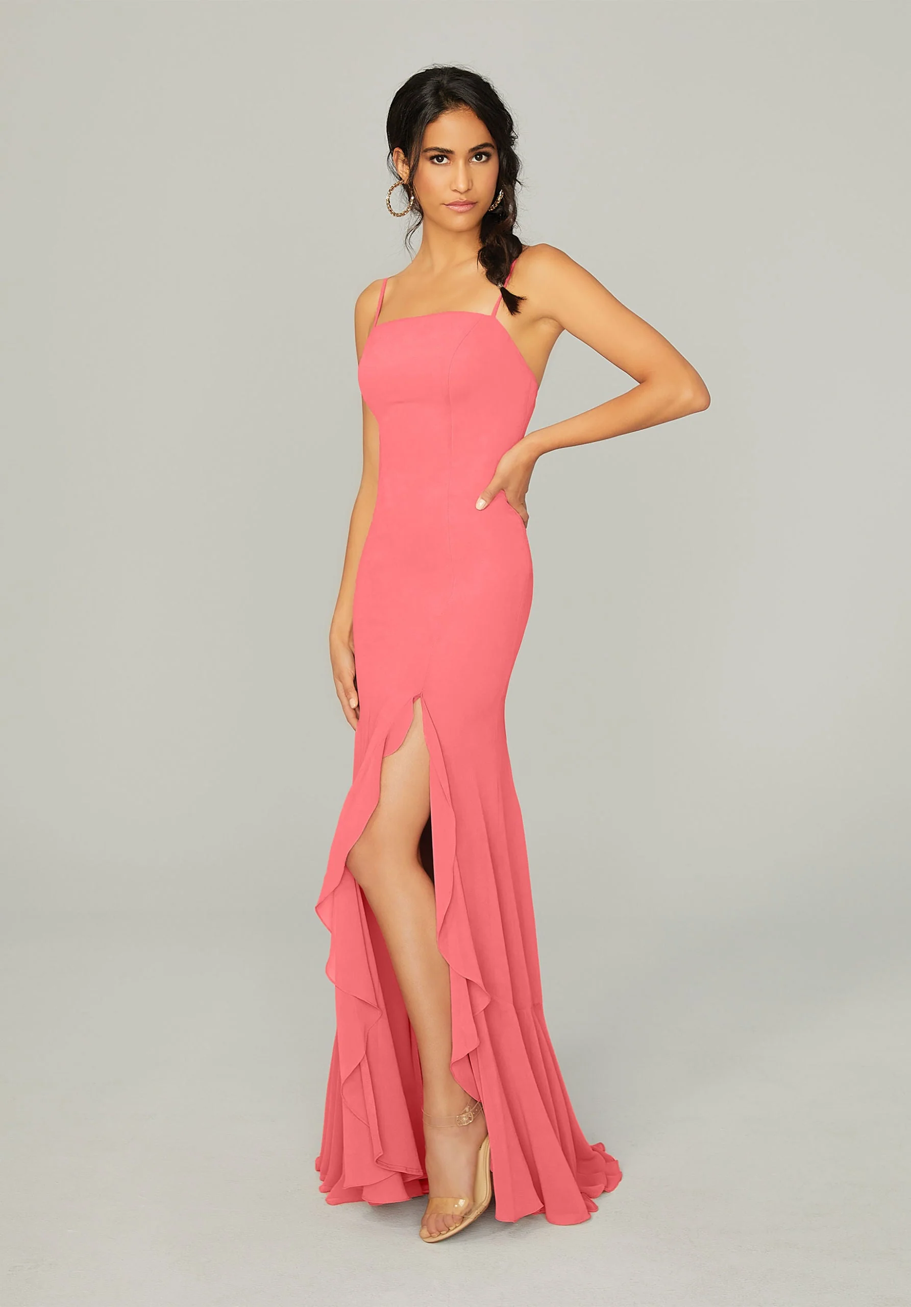 Chiffon Bridesmaid Dress with Ruffled Skirt Slit - Image 19