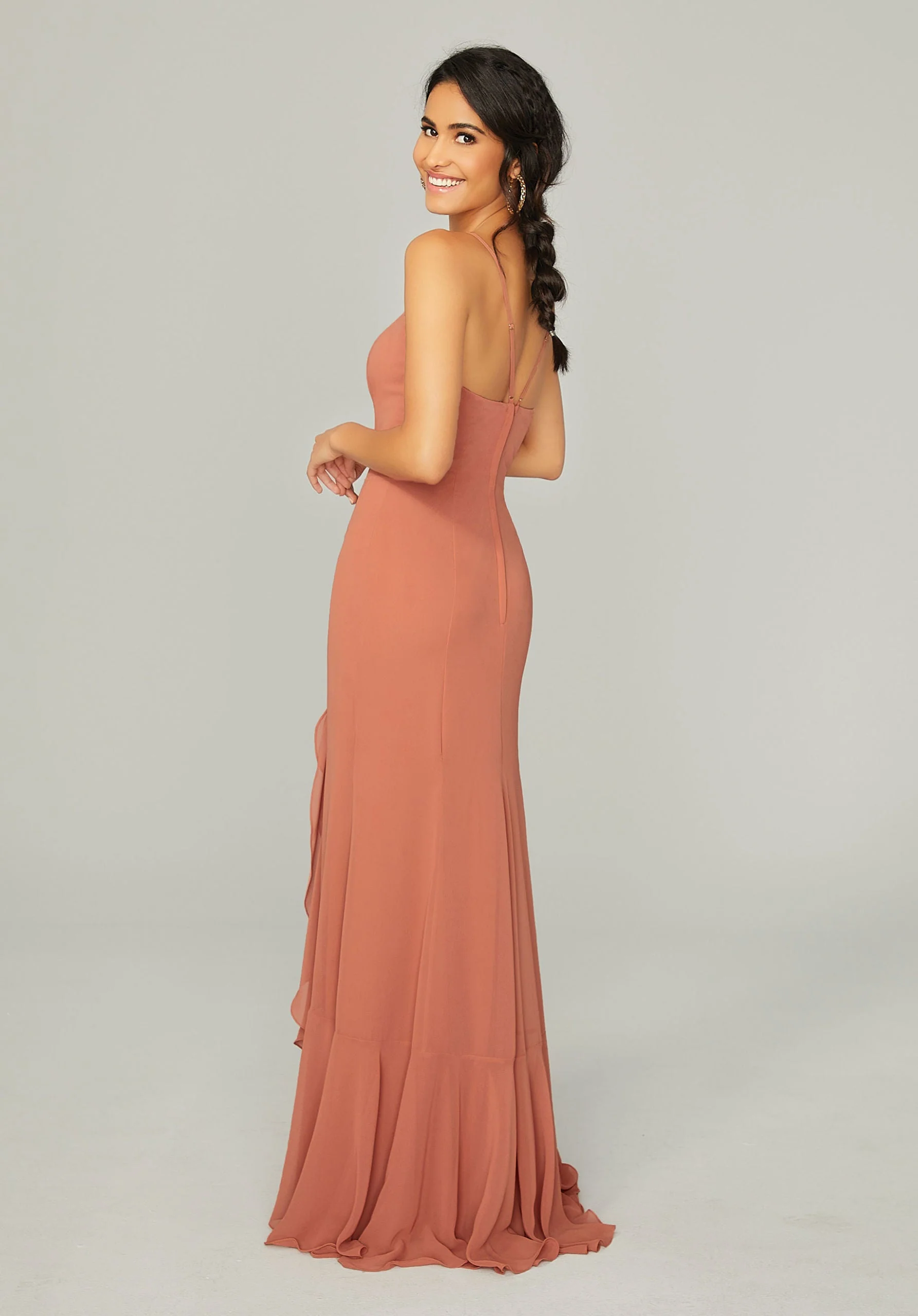 Chiffon Bridesmaid Dress with Ruffled Skirt Slit - Image 4