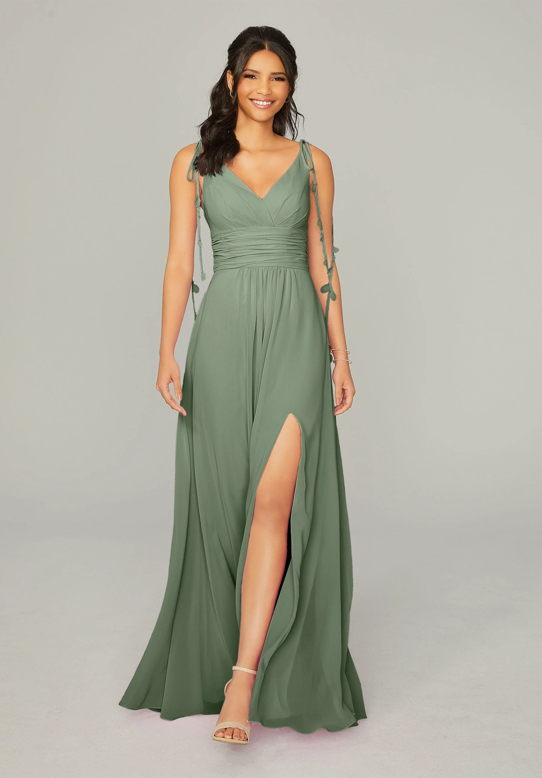 Chiffon Bridesmaid Dress with Tassel Straps - Image 36