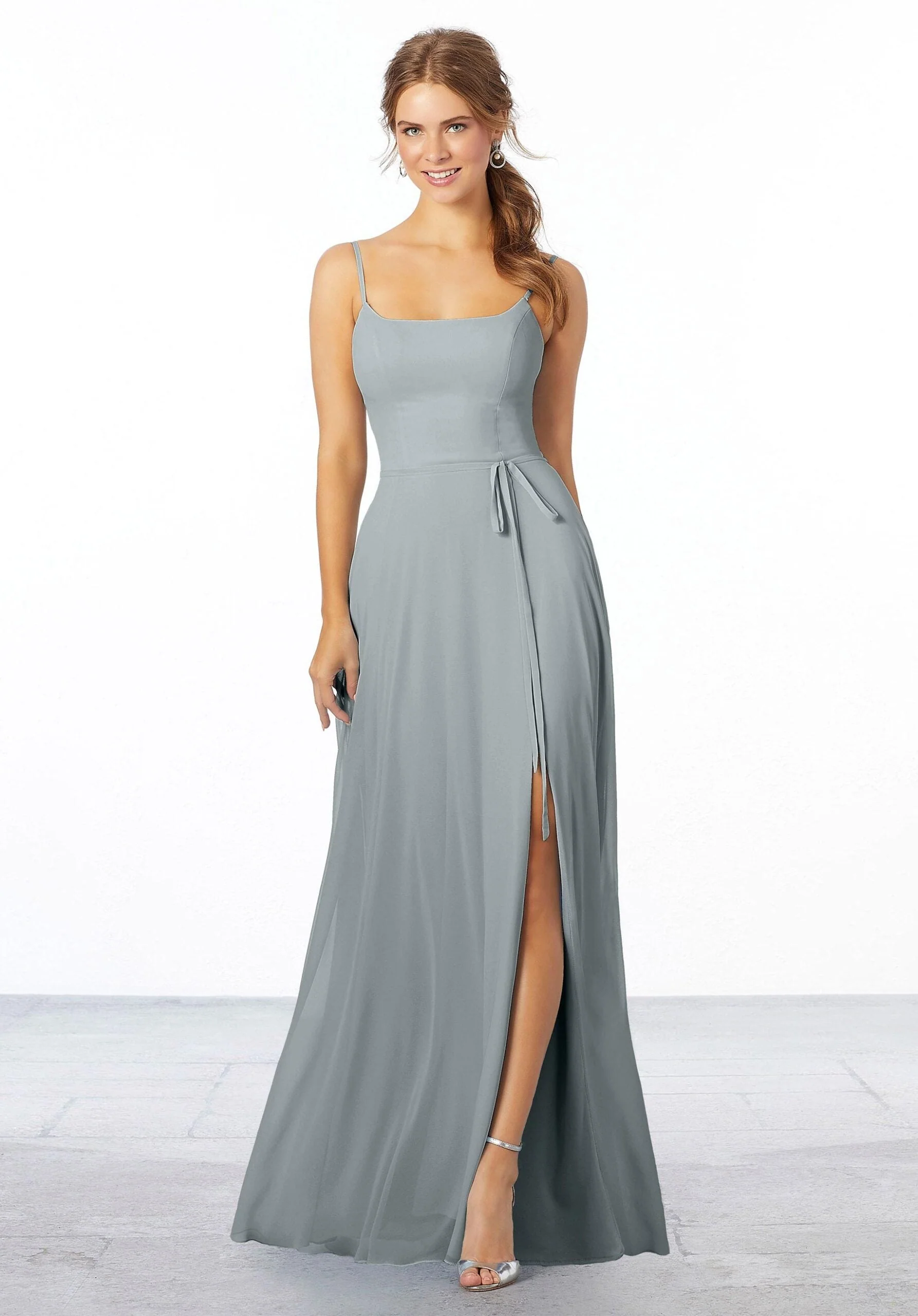 Chiffon Bridesmaid Dress with Tie Sash - Image 28