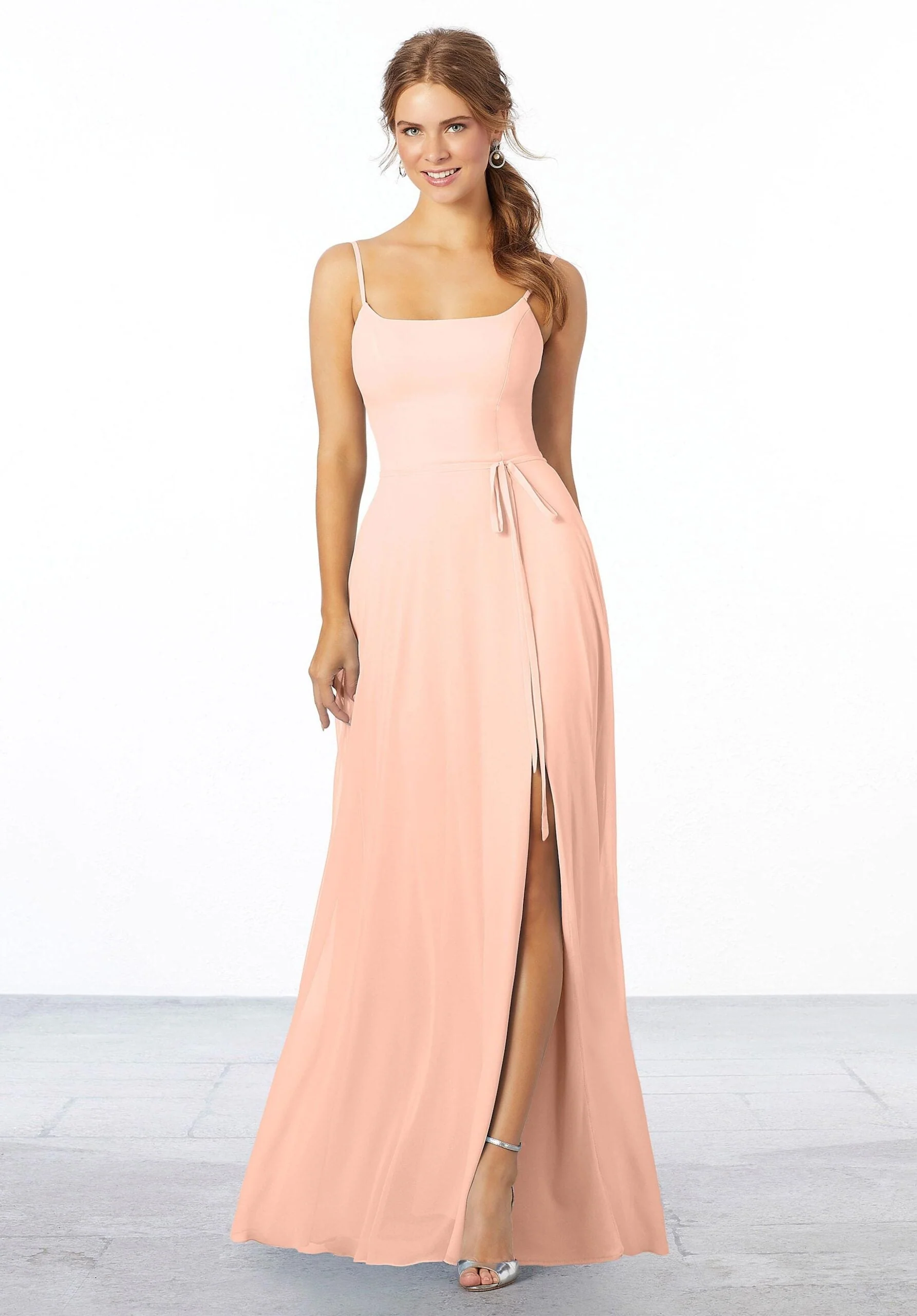 Chiffon Bridesmaid Dress with Tie Sash - Image 39