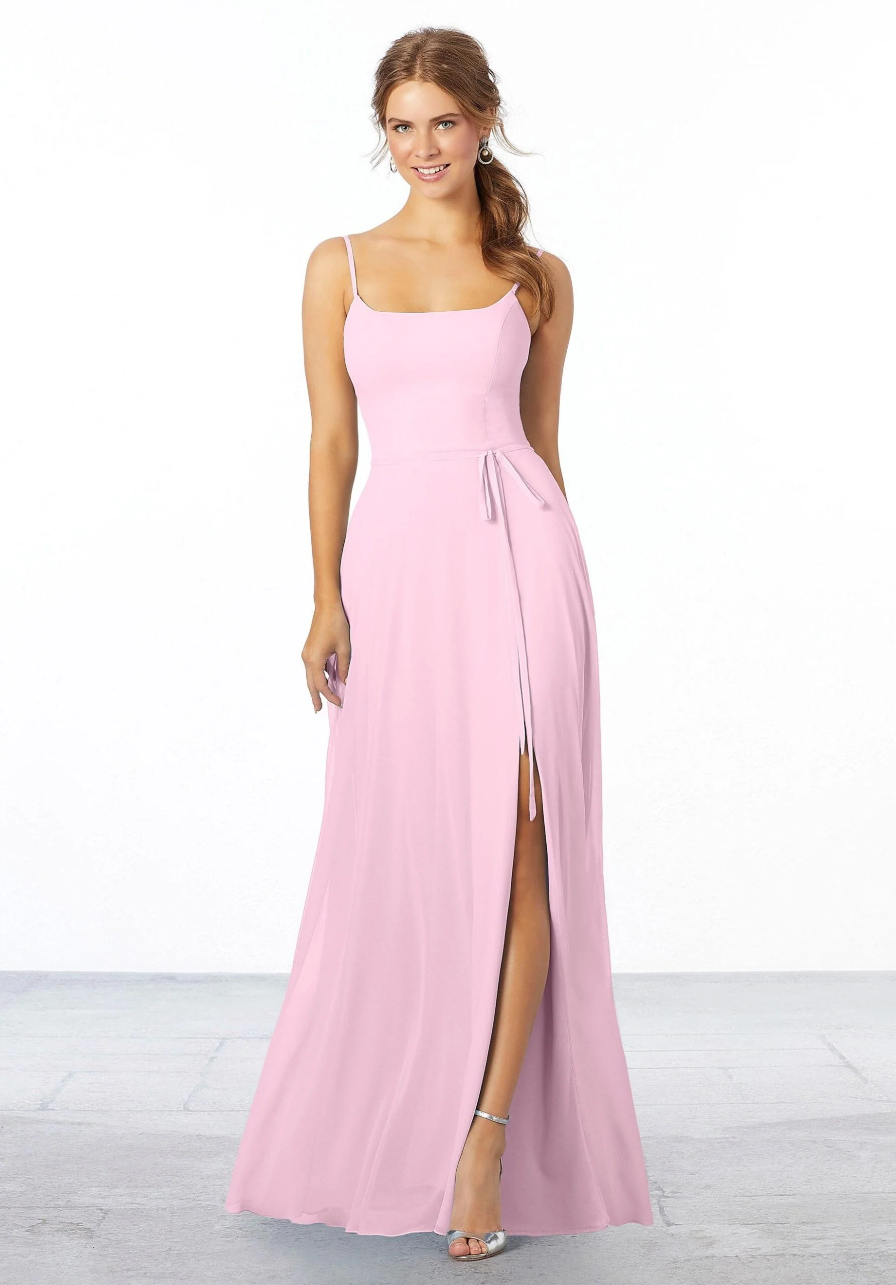 Chiffon Bridesmaid Dress with Tie Sash - Image 40