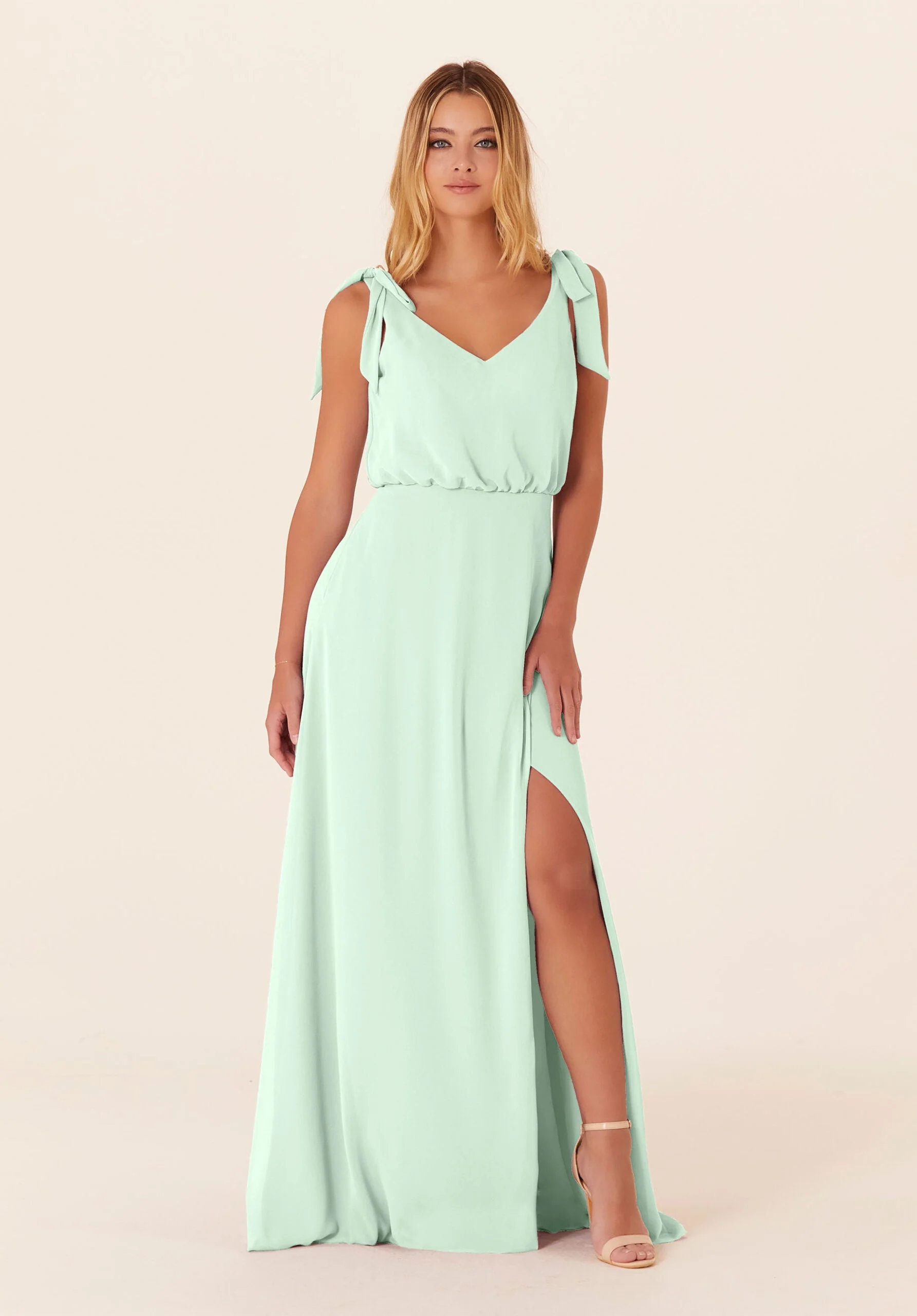 Chiffon Bridesmaid Dress with Tied Bow Straps - Image 14