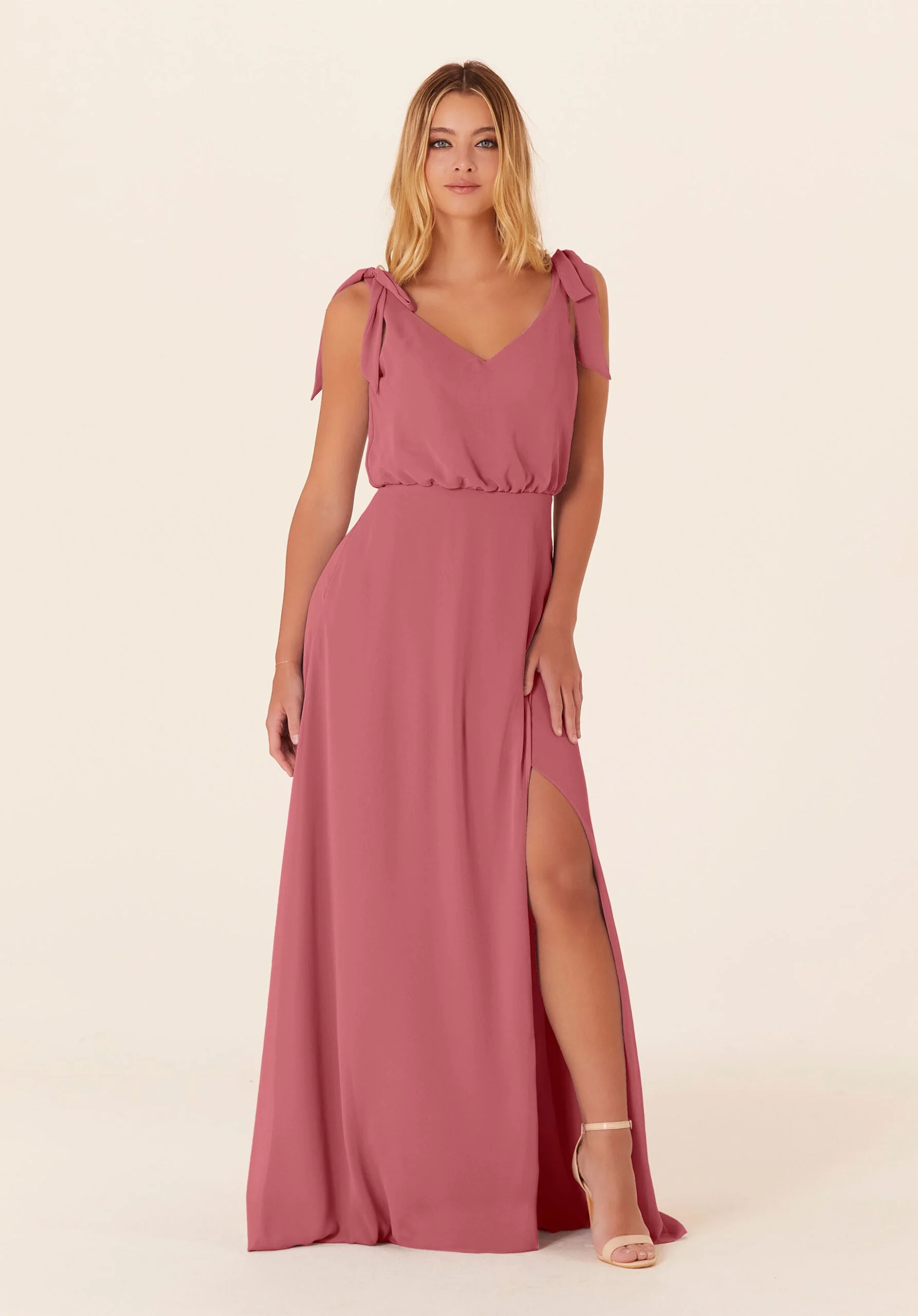 Chiffon Bridesmaid Dress with Tied Bow Straps - Image 16