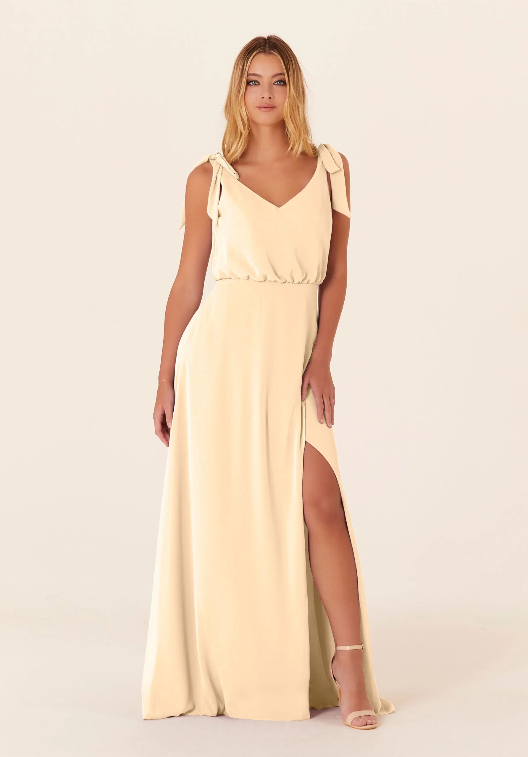Chiffon Bridesmaid Dress with Tied Bow Straps - Image 18