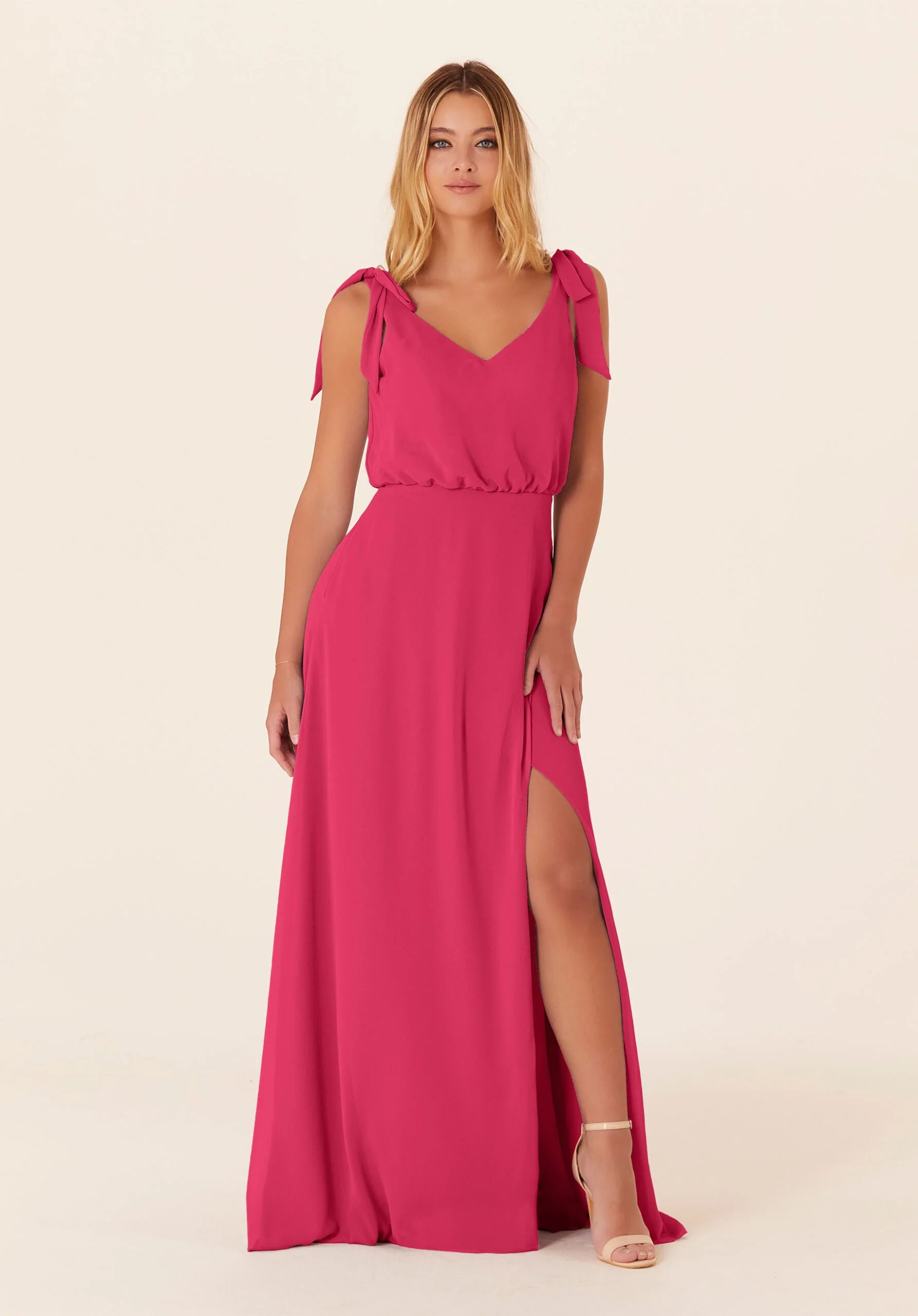 Chiffon Bridesmaid Dress with Tied Bow Straps - Image 34