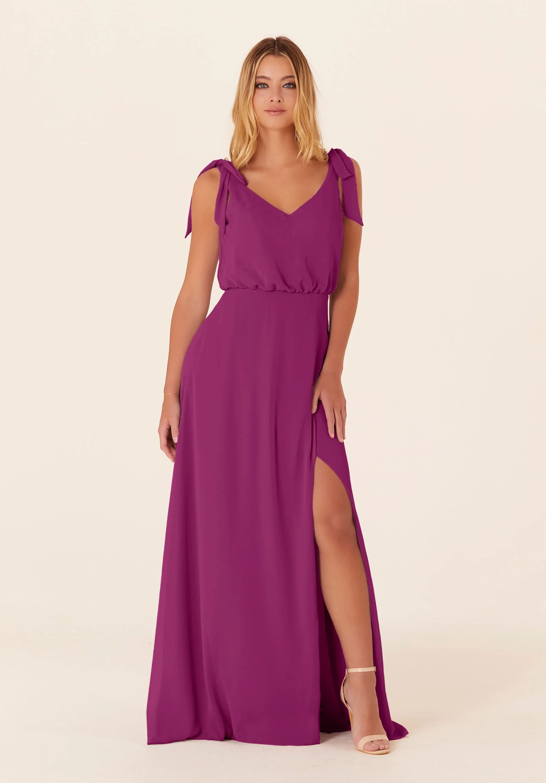 Chiffon Bridesmaid Dress with Tied Bow Straps - Image 41