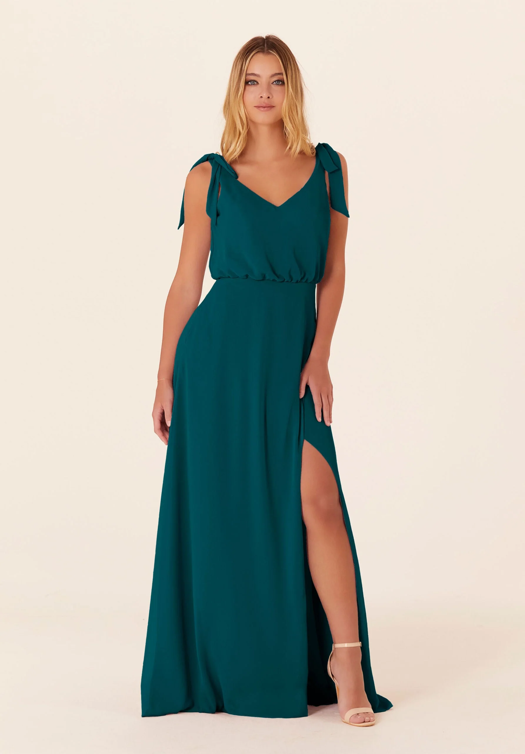 Chiffon Bridesmaid Dress with Tied Bow Straps - Image 50