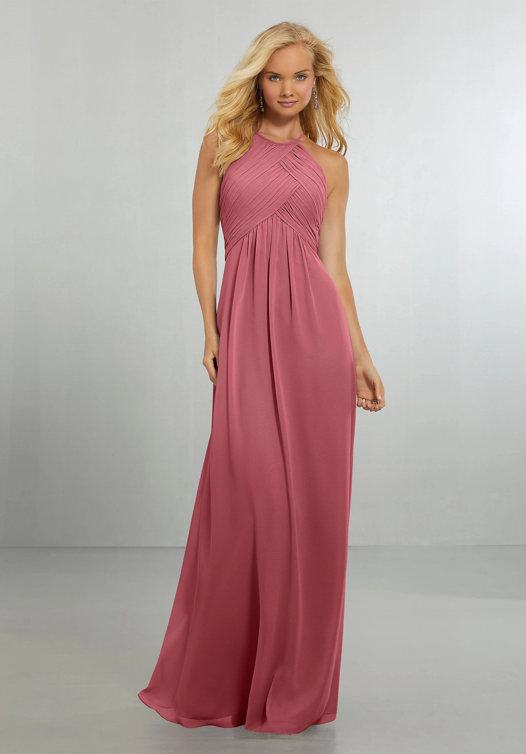 Chiffon Bridesmaids Dress with Draped Bodice and Keyhole Back - Image 6