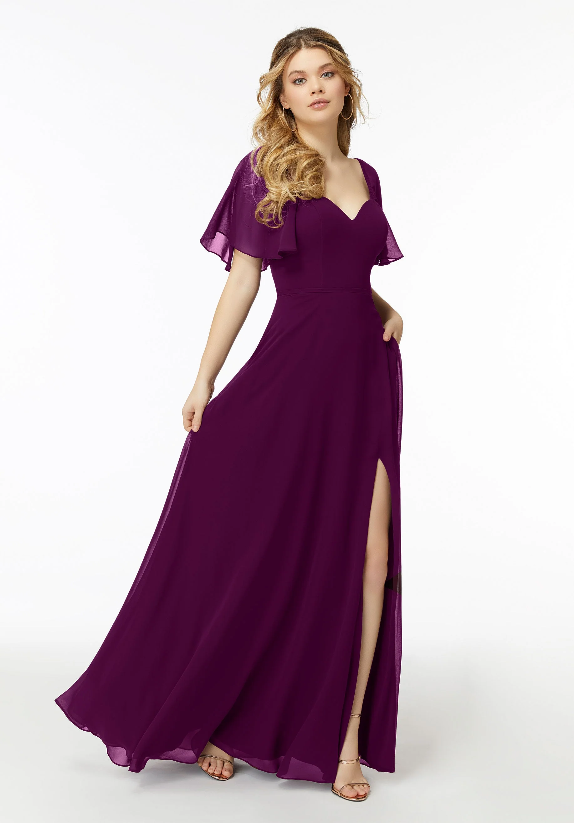 Chiffon Flutter Sleeve, Sweetheart Bridesmaid Dress - Image 27