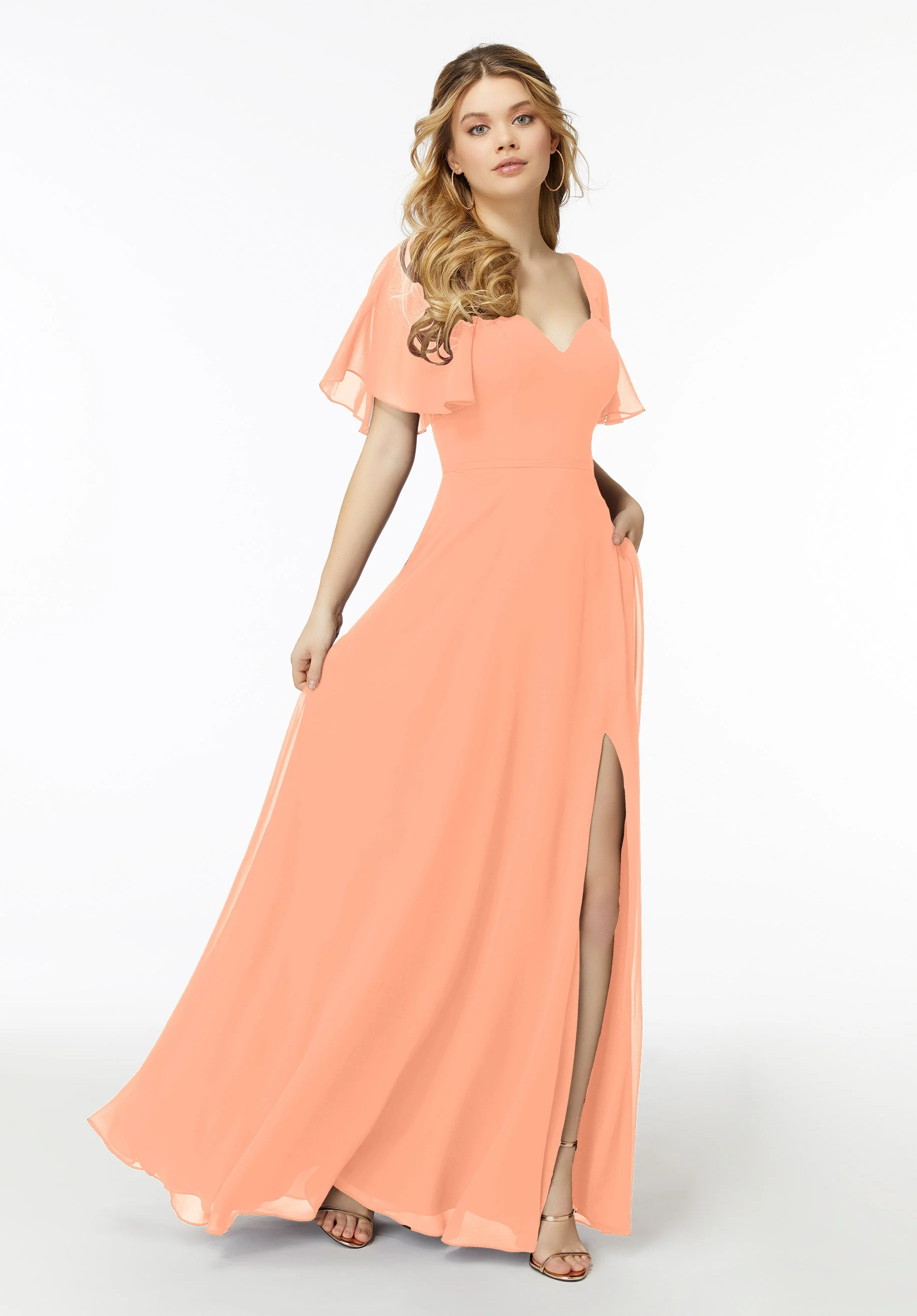Chiffon Flutter Sleeve, Sweetheart Bridesmaid Dress - Image 38