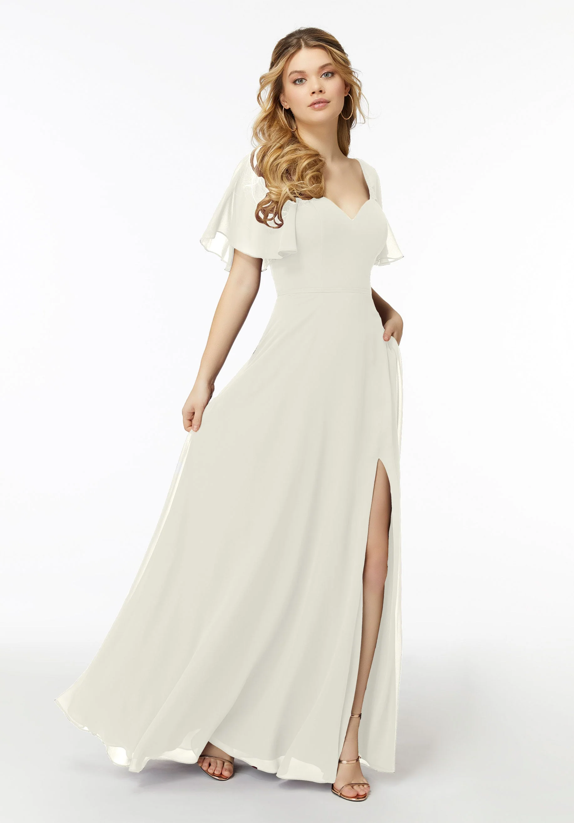Chiffon Flutter Sleeve, Sweetheart Bridesmaid Dress - Image 7