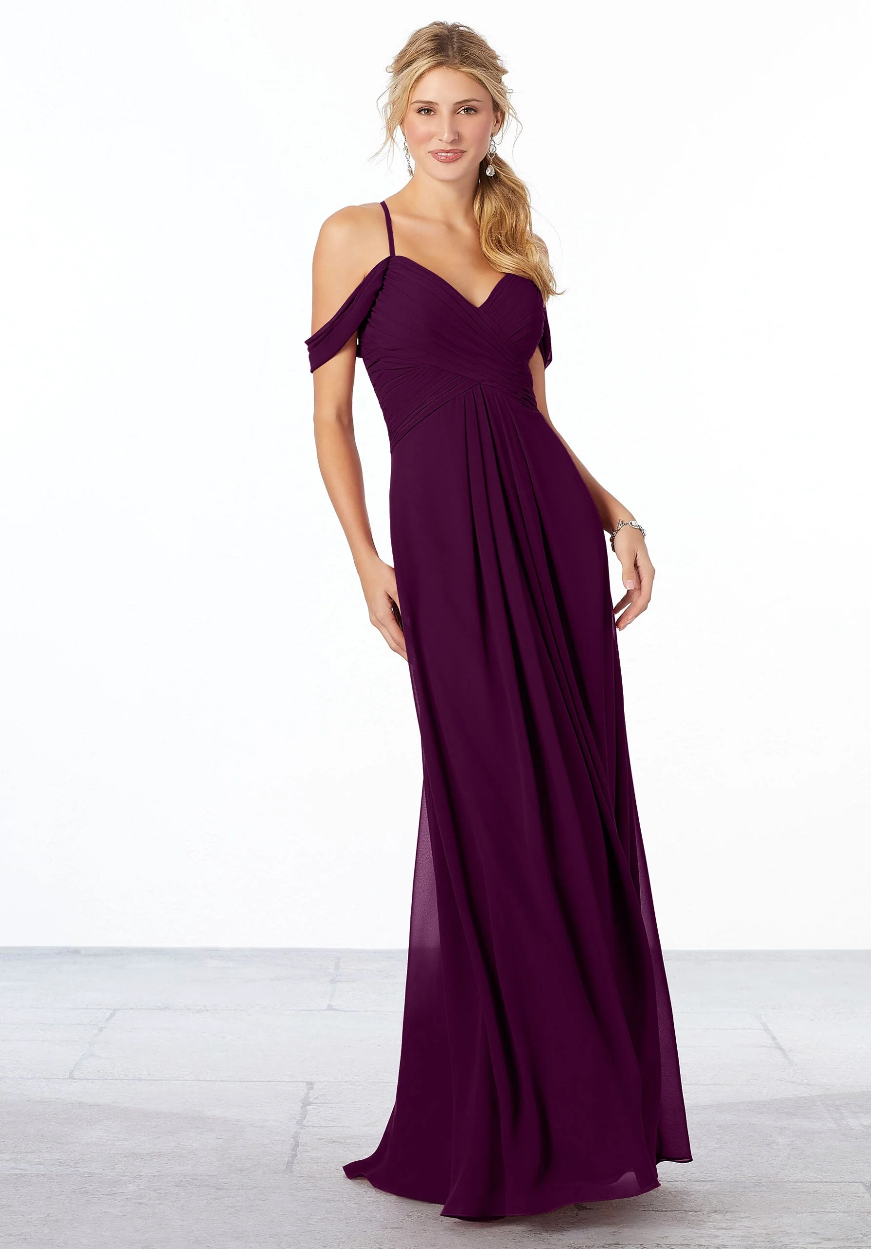 Cold-Shoulder Chiffon Bridesmaid Dress - Image 27