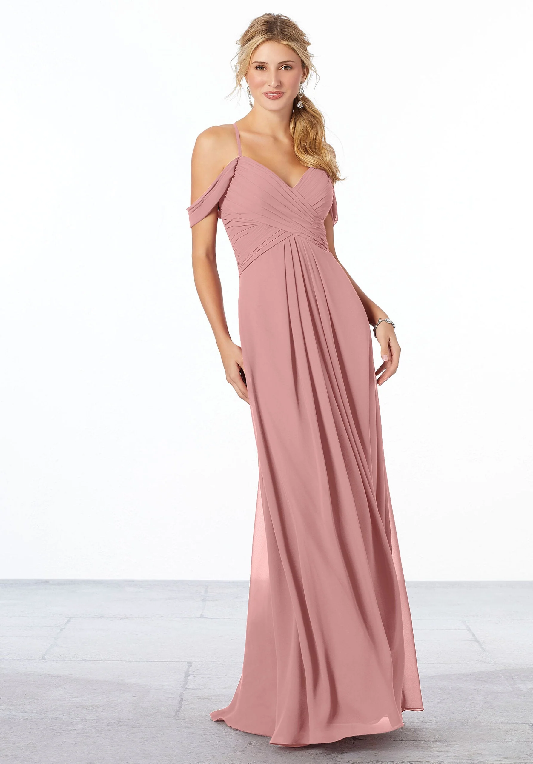 Cold-Shoulder Chiffon Bridesmaid Dress - Image 30