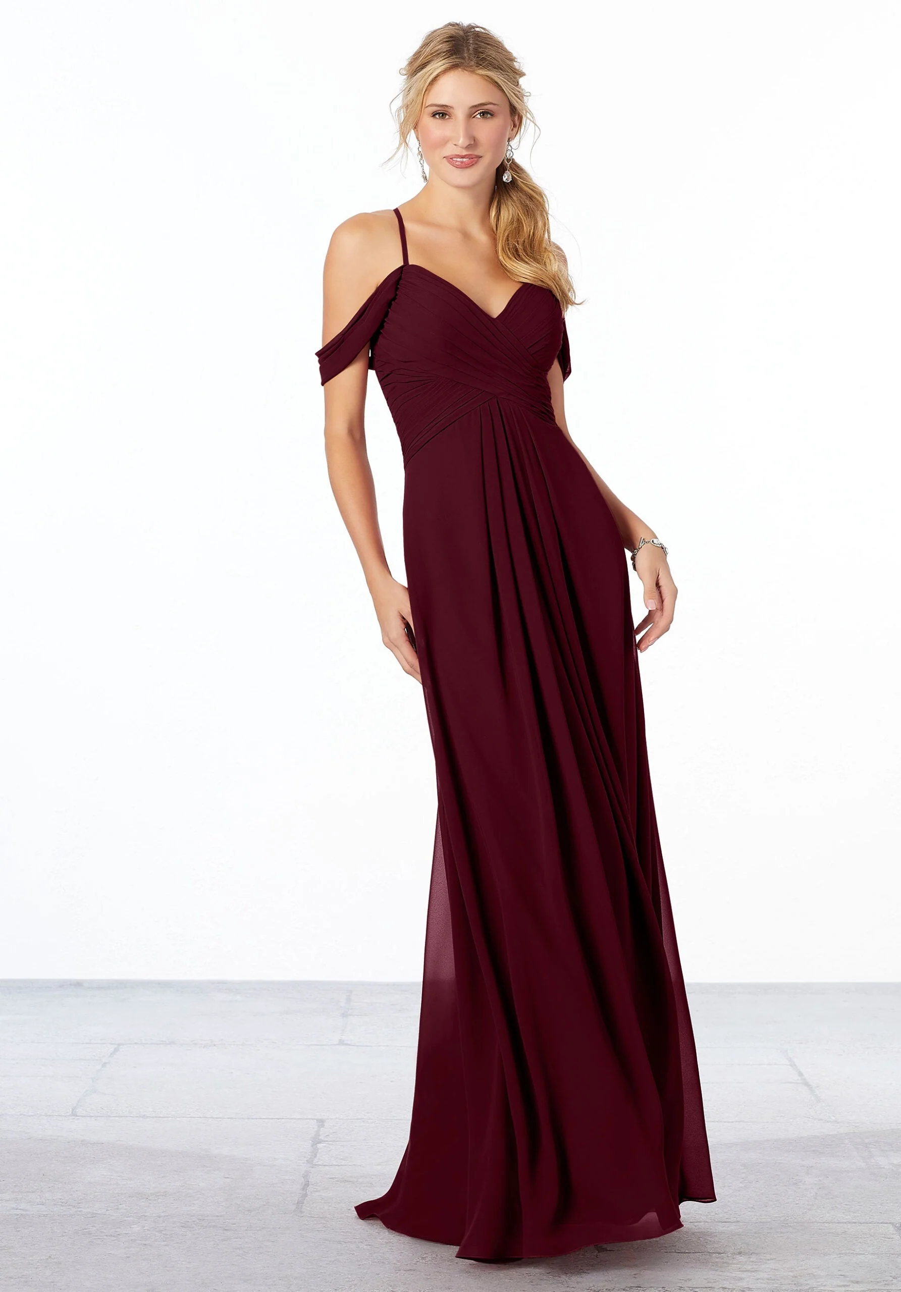 Cold-Shoulder Chiffon Bridesmaid Dress - Image 38