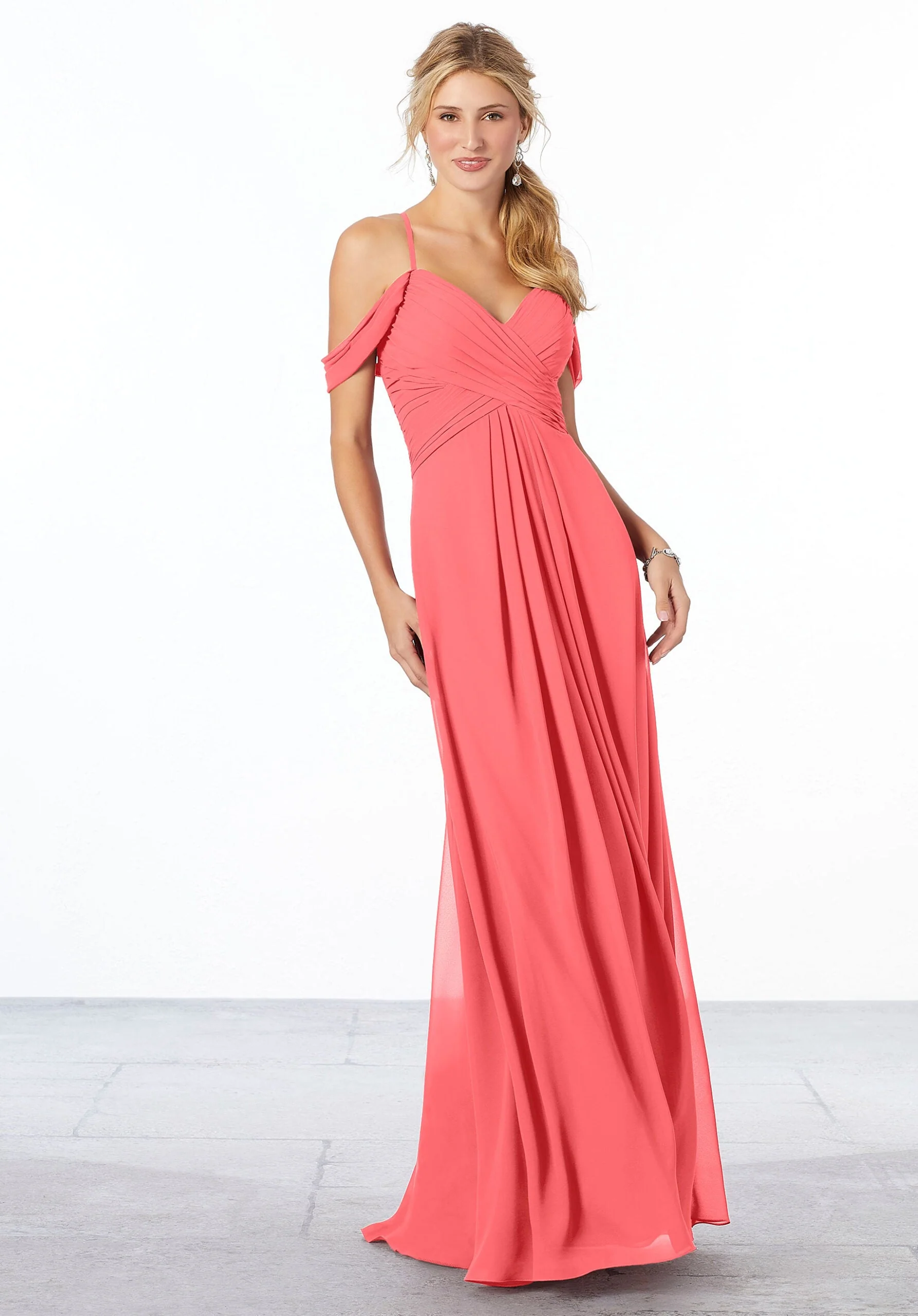 Cold-Shoulder Chiffon Bridesmaid Dress - Image 47