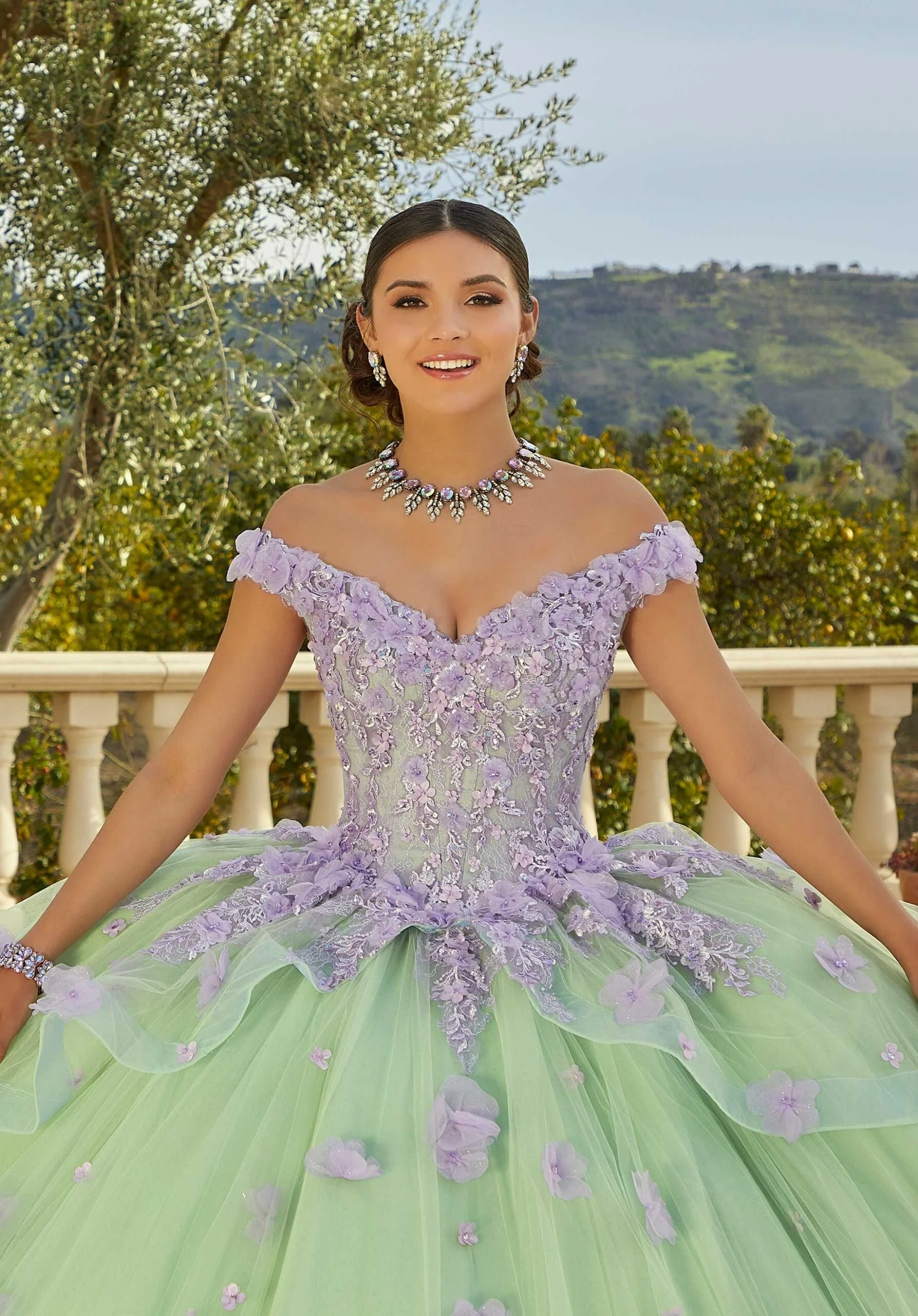 Contrasting Floral Applique Quinceañera Dress - Image 6