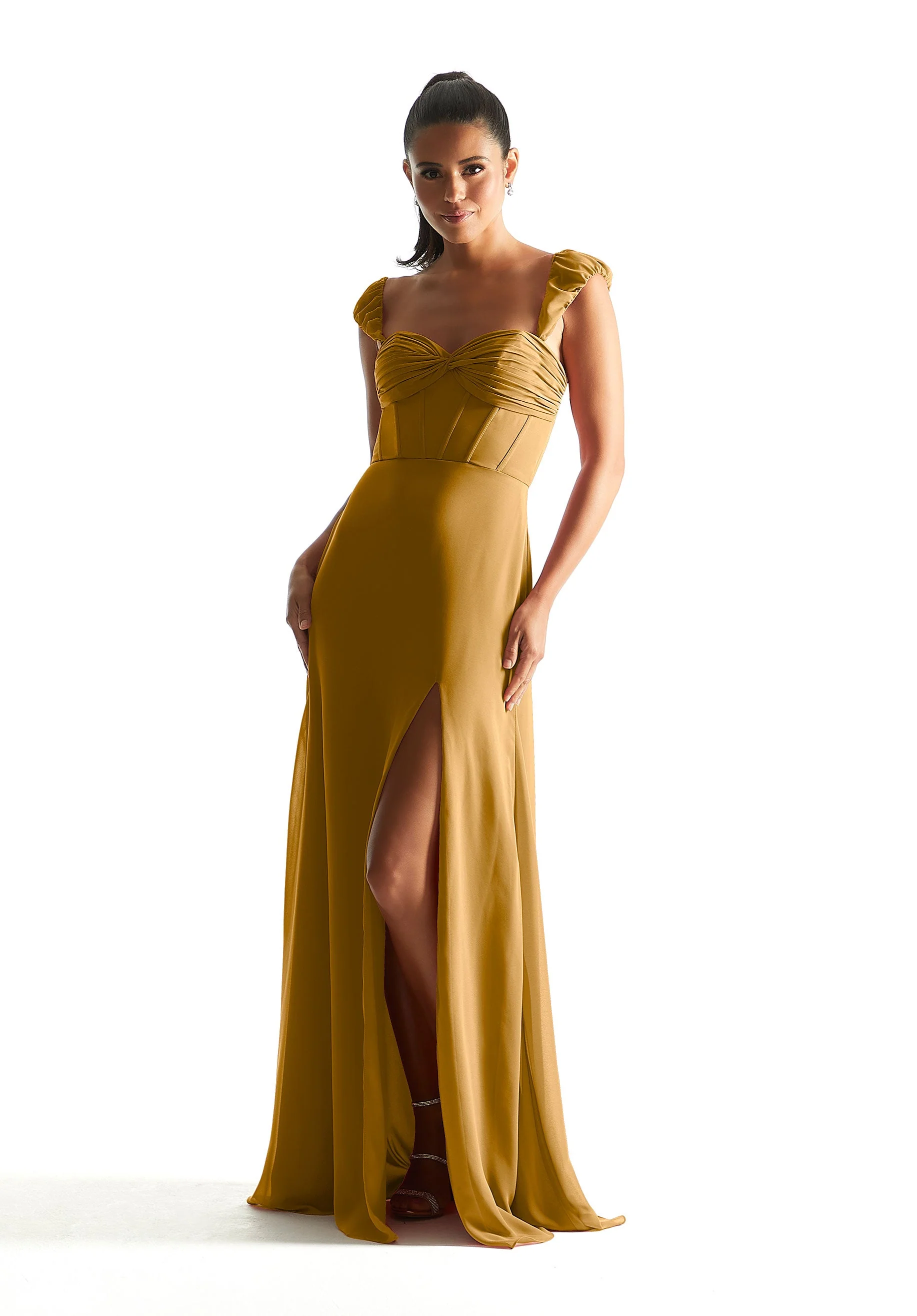 Corset Chiffon Bridesmaid Dress with Detachable Sleeves - Image 12