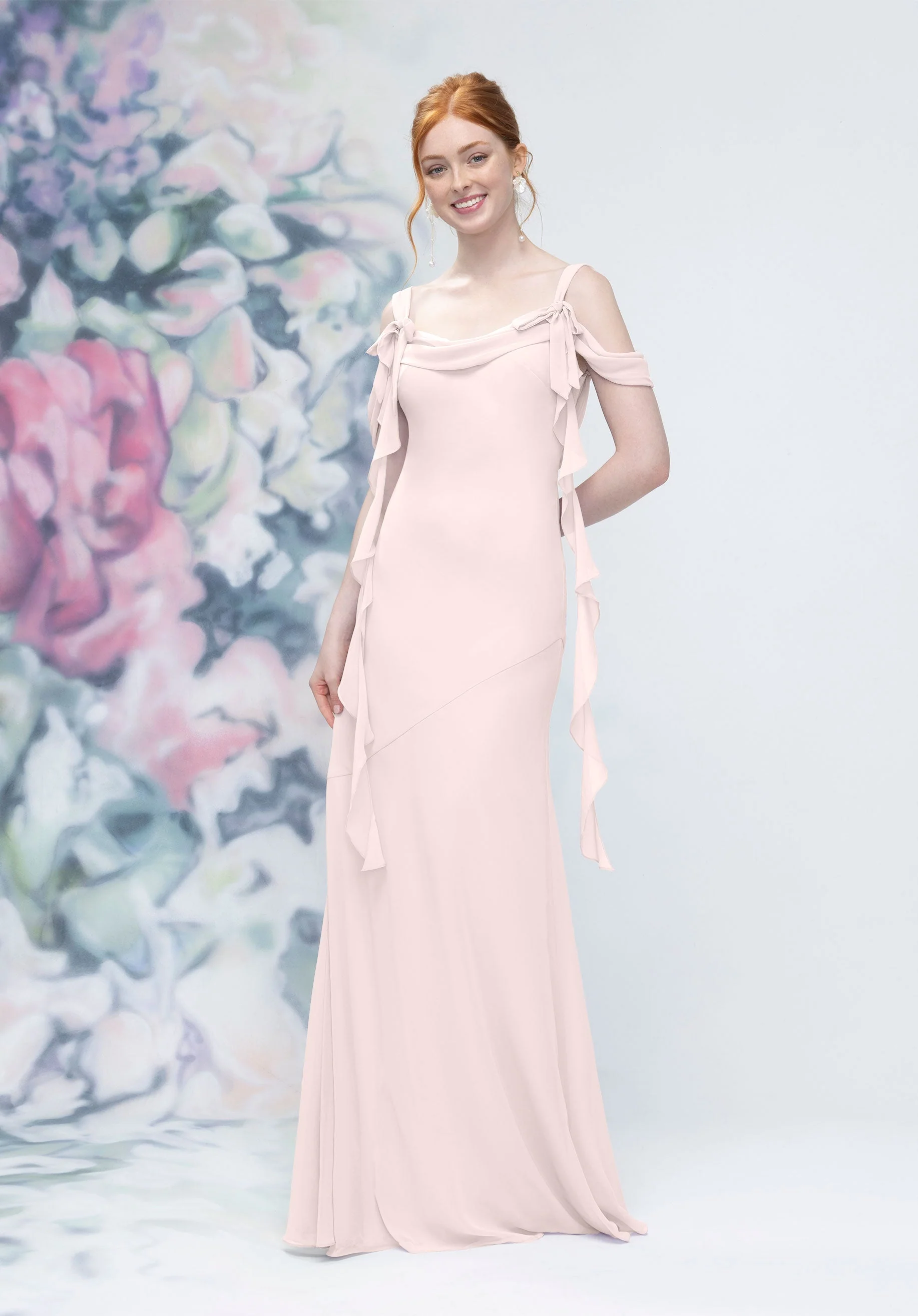 Cowl Detail Bias Cut Chiffon Bridesmaid Dress with Ruffle Drape - Image 22