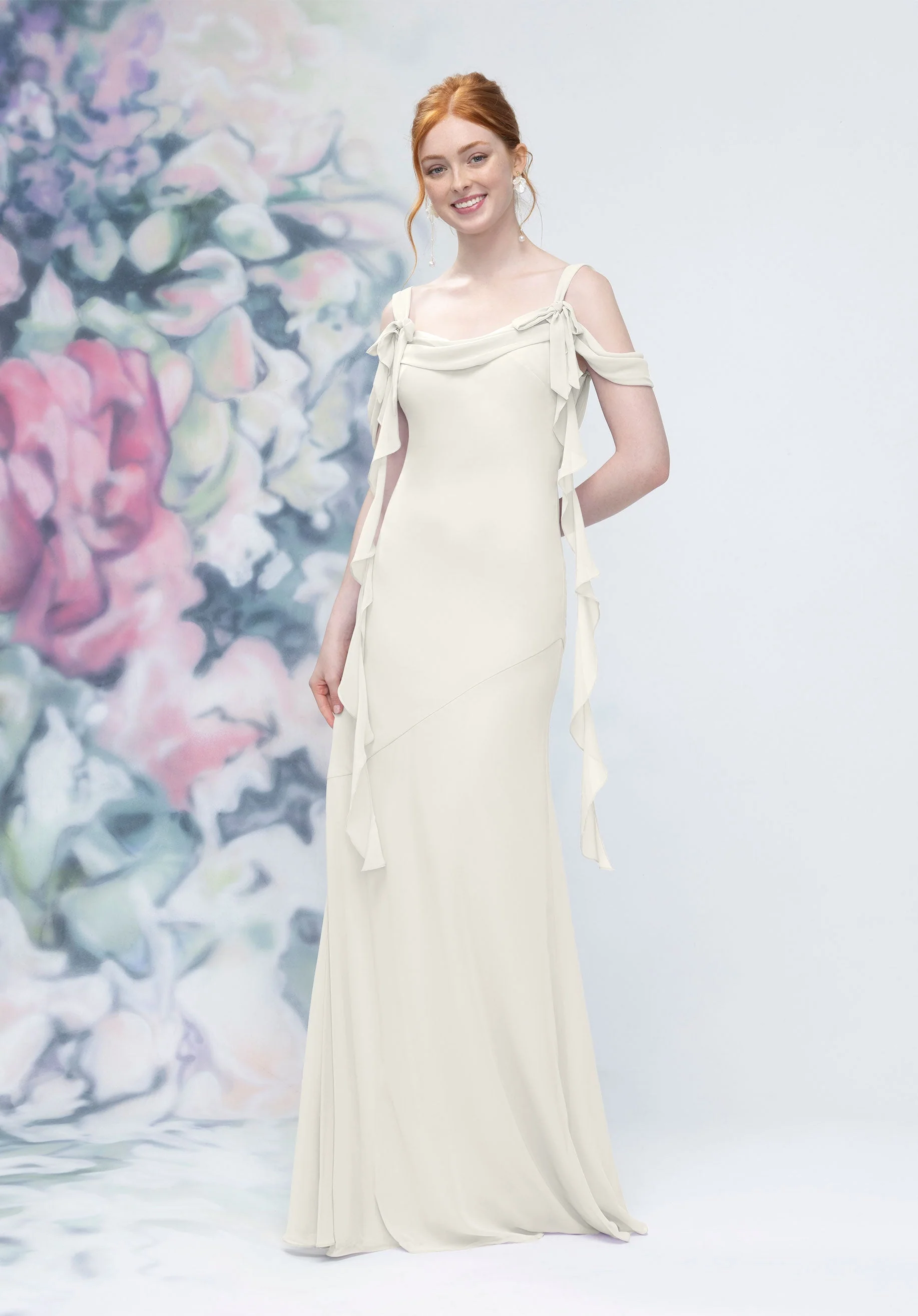 Cowl Detail Bias Cut Chiffon Bridesmaid Dress with Ruffle Drape - Image 31