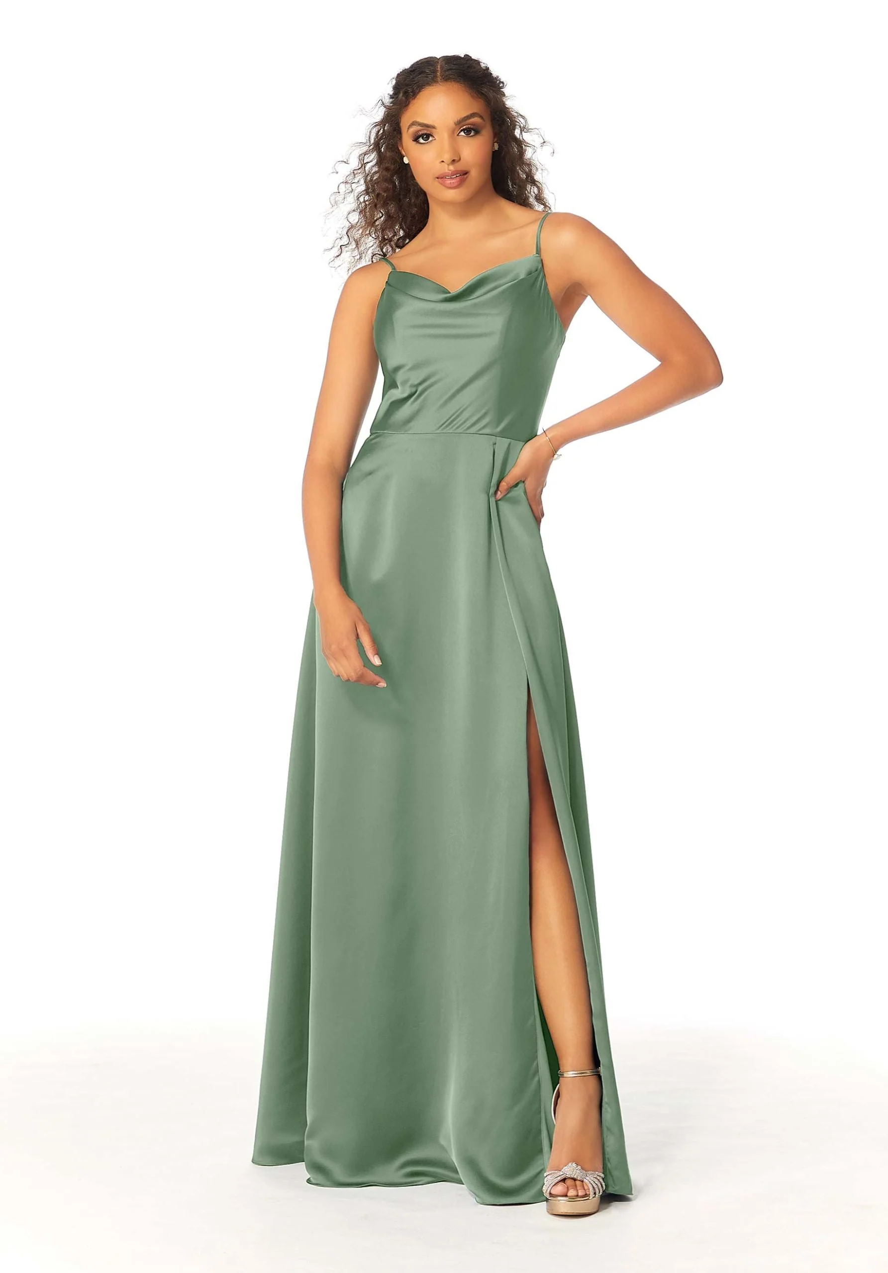 Cowl Neck Silky Satin Bridesmaid Dress - Image 12