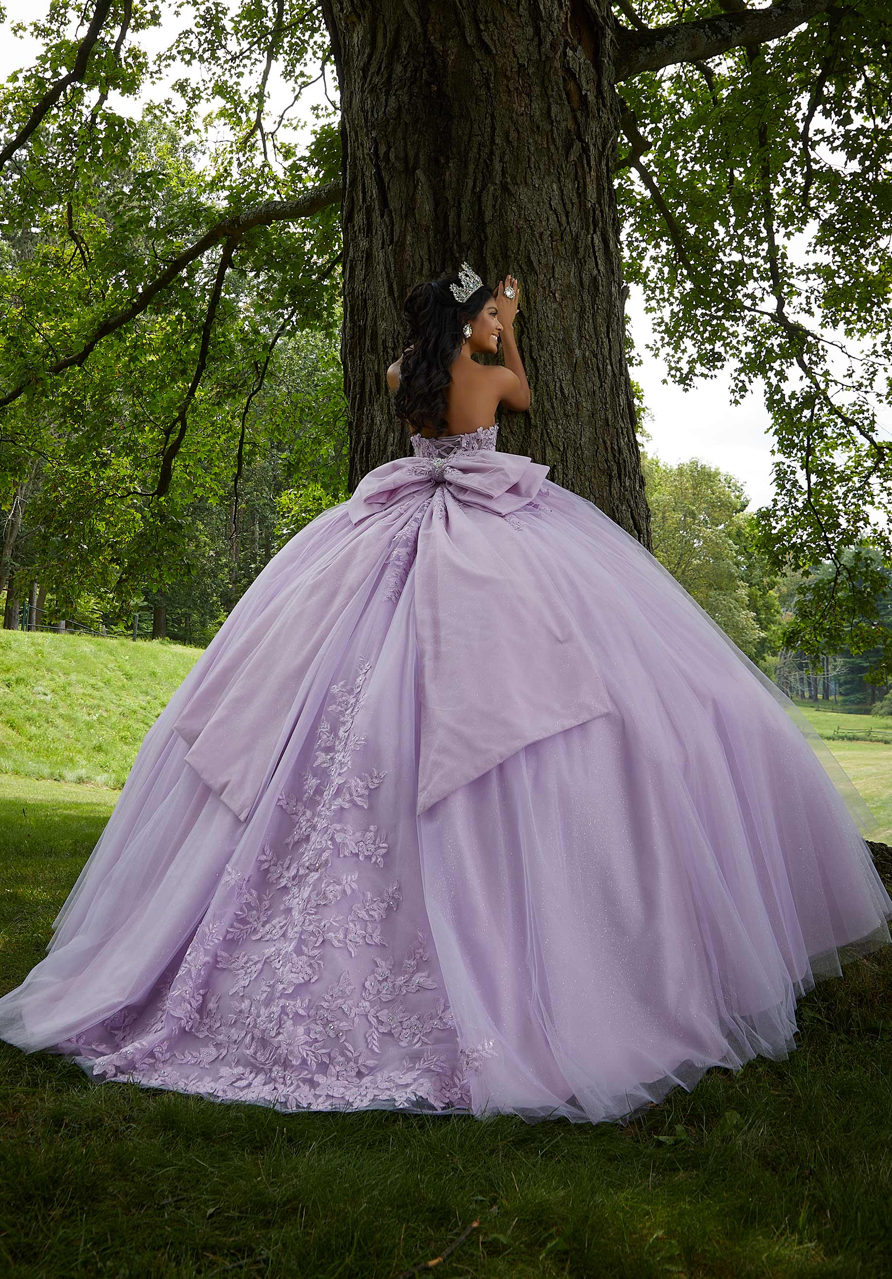 Crystal Beaded Lace Sheer Bodice Quinceañera Dress - Image 10